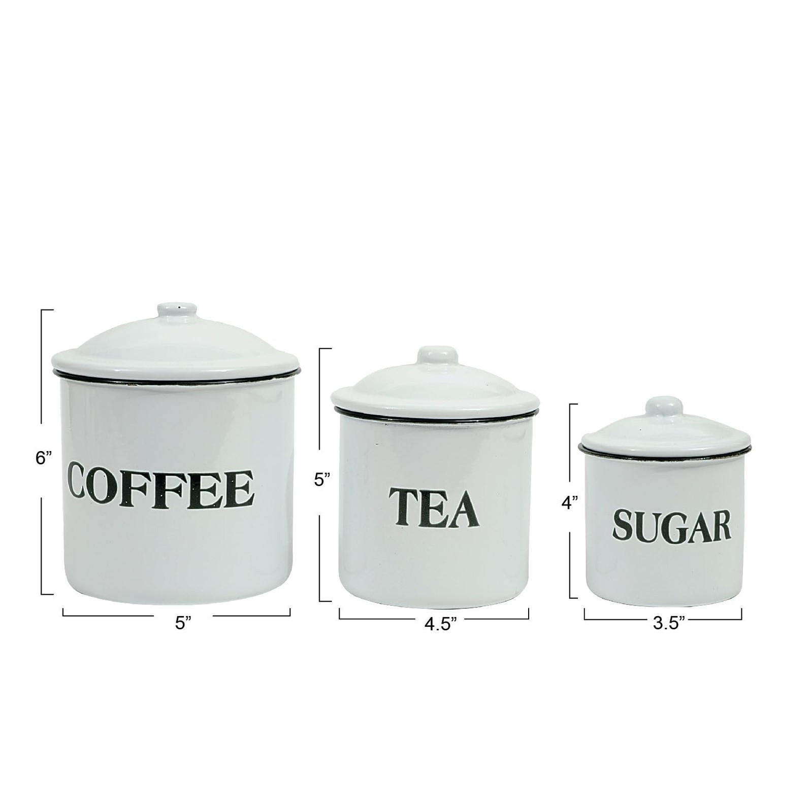 Creative Co-Op Metal Containers with Lids, 6″, 5″ & 4″H, White and Black