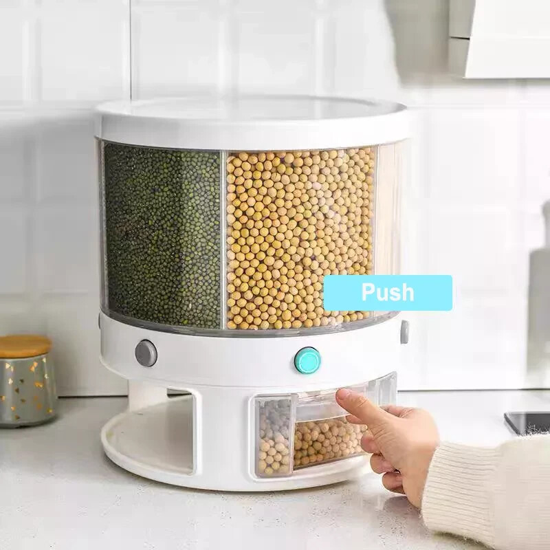 6 Slots Rice Grain Cereal Dispenser 22Ibs Kitchen Dry Food Storage Container