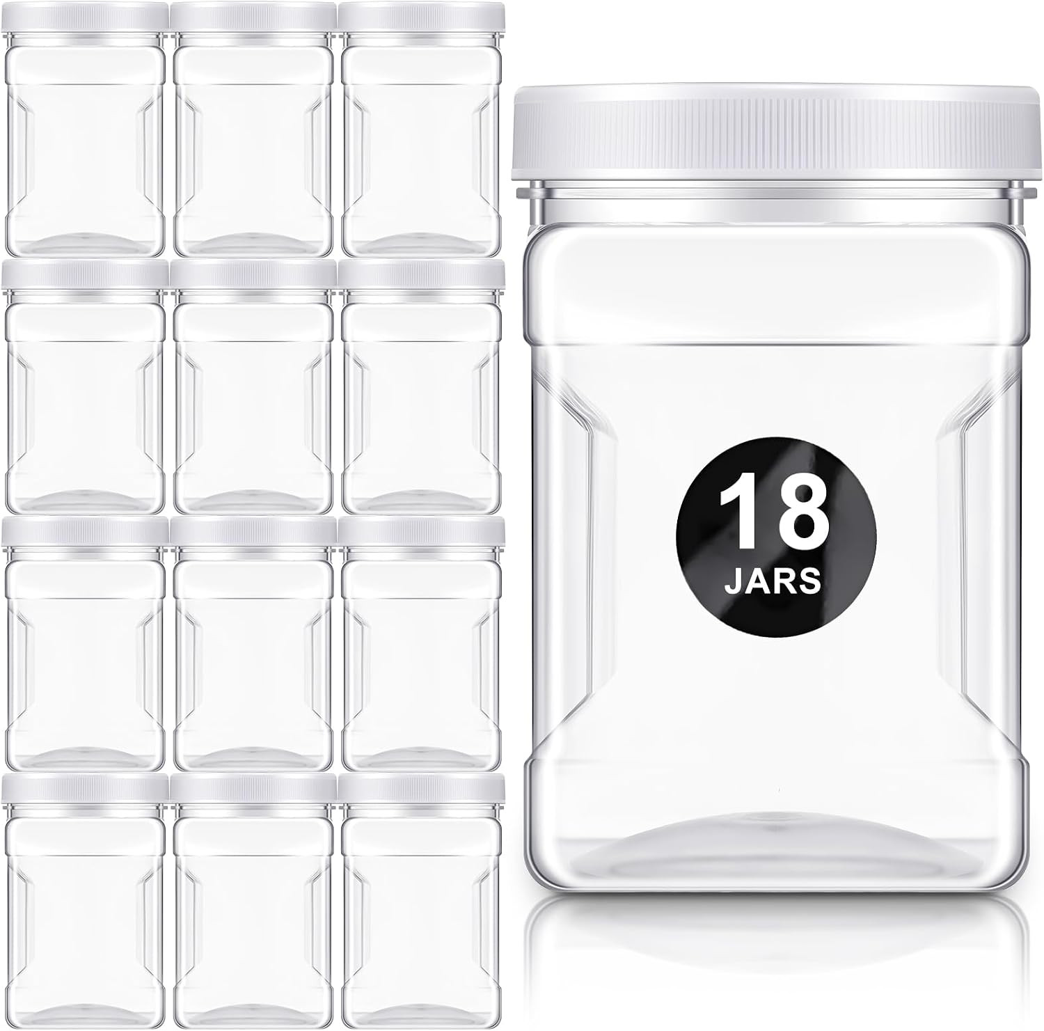 12 Pcs 27 Oz Plastic Storage Jars with Lids, Clear Wide Mouth Square Plastic Mas