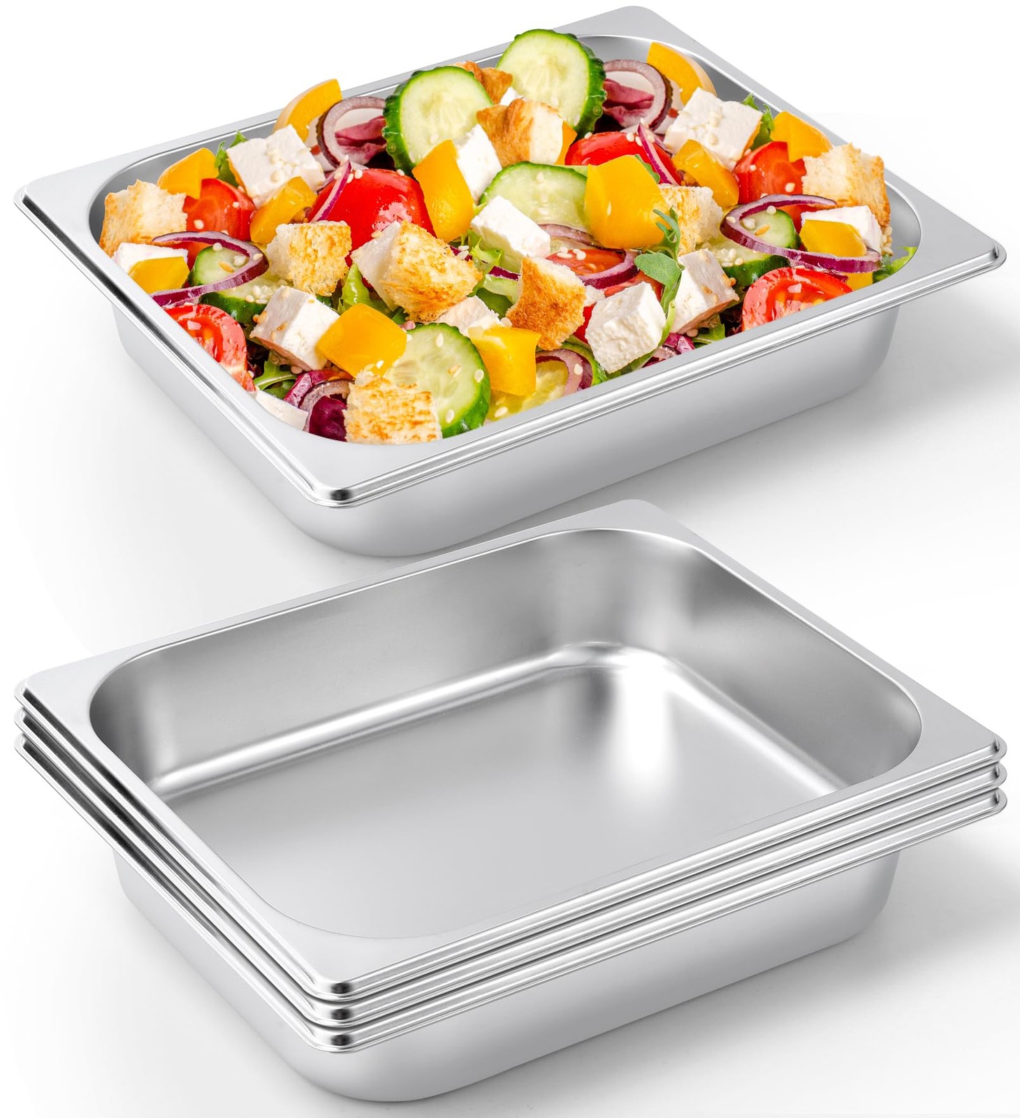 2 Pack Hotel Pans Half Size, 2.5 Inch Deep Food Pan, Stainless Steel Steam Ta…
