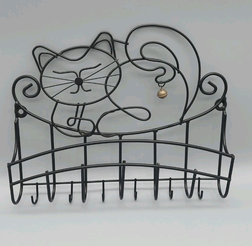 VINTAGE WHIMSICAL CAT KITTY KITTEN MAIL BASKET KEY HOOK & CAT FOLDER RACK FILE