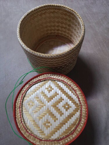 Bamboo Basket Vintage Thai Handicraft Kratip Serving Jar Shape Sticky Rice 5′