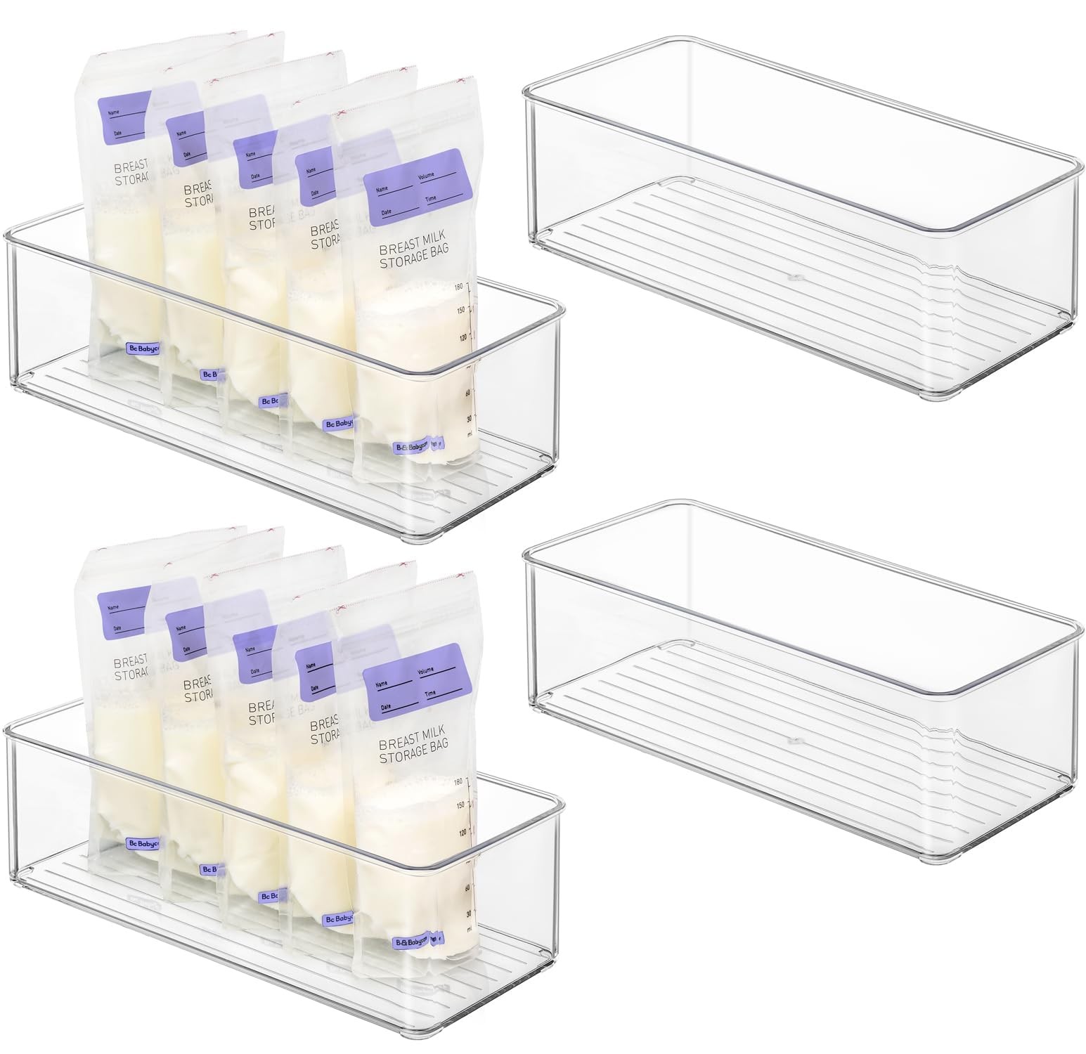 4 Pcs Storage Container Breastmilk for Fridge, Clear Organizer Bins for Milk …