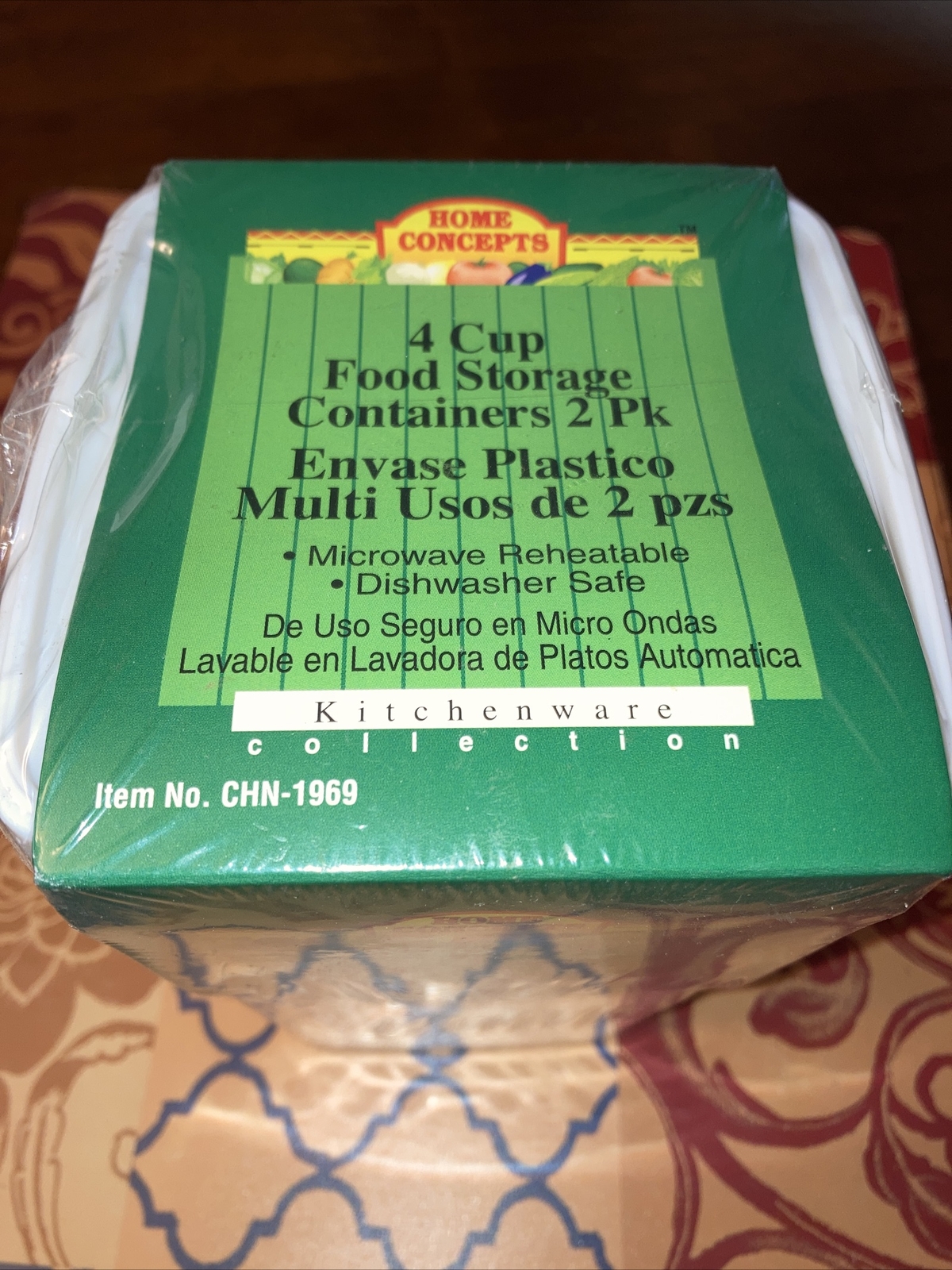 Home Concepts 4 Cup Food Containers 2 PK New Sealed White Lids, Clear CHN-1969