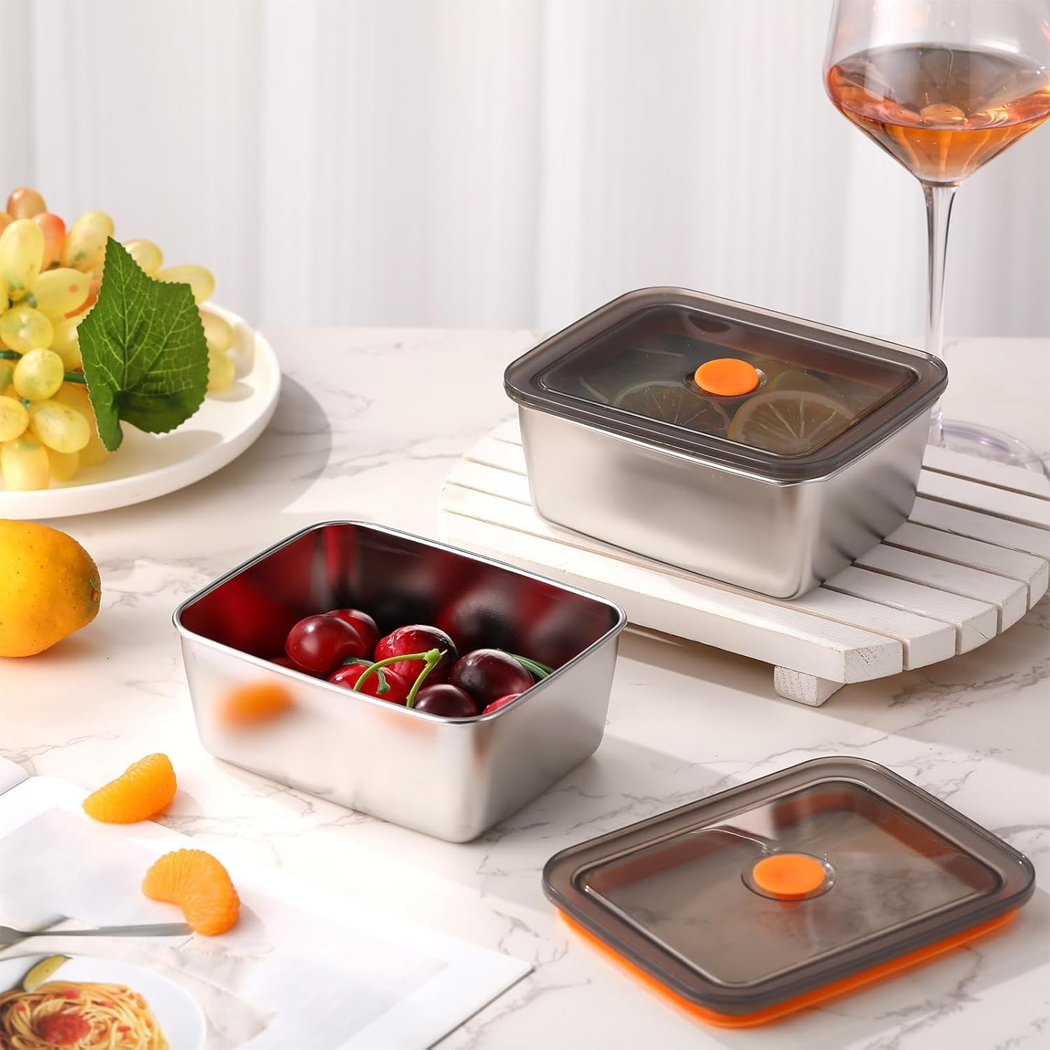 Layhit 10 Set Stainless Steel Food Containers with Lids 20 oz 20 oz, silver