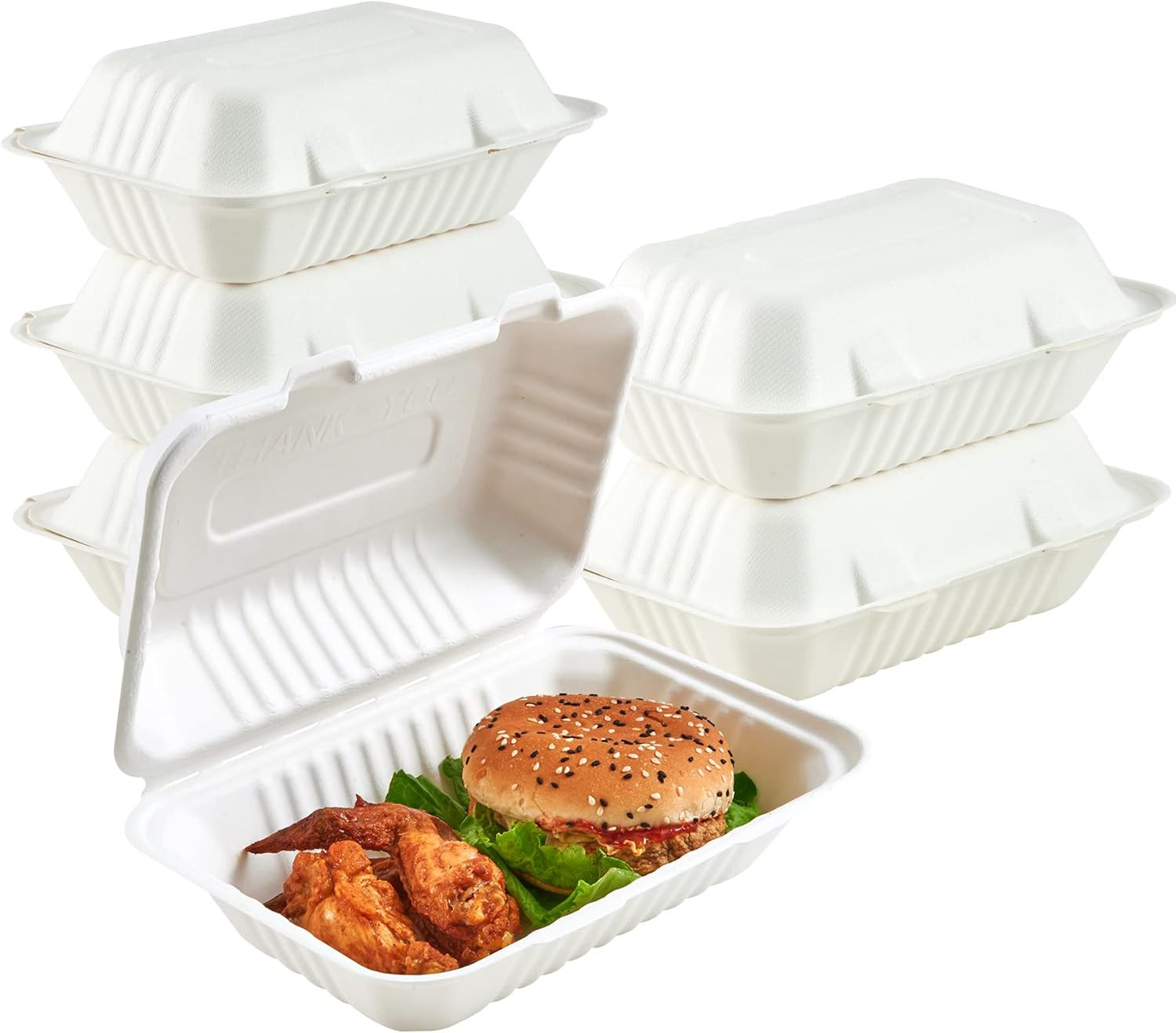 Clamshell Take Out Food Containers, 9 * 6 Inch 75-Pack Disposable to Go Containe