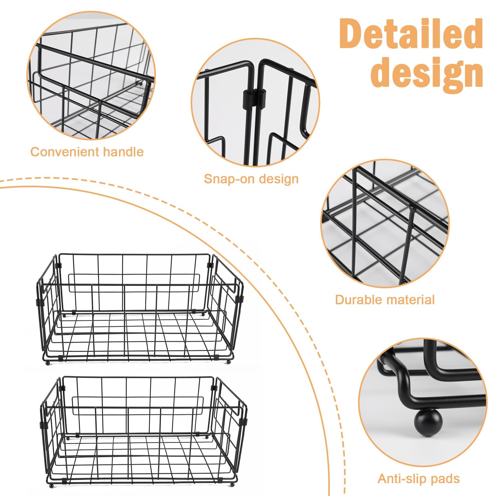 2 Set Foldable Wire Basket Pantry Organizers and Storage,Fruit and Vegetable …