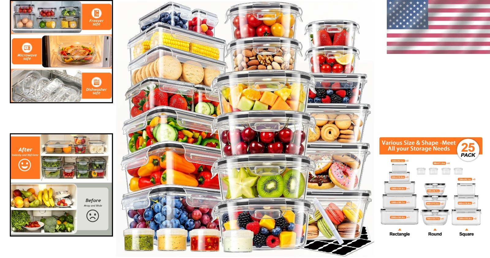 50 PCS BPA-Free Food Storage Containers with Airtight Lids & Labels – Organiz…