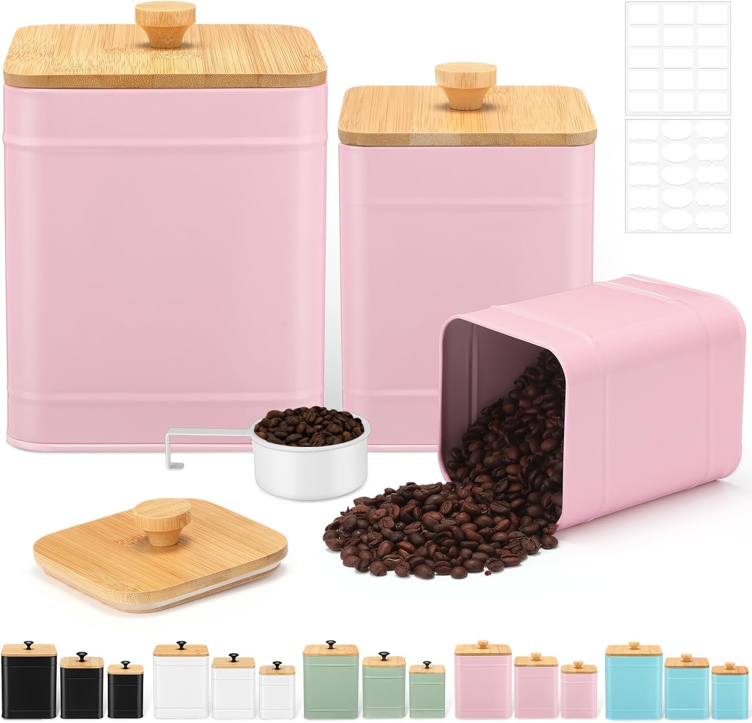 Kitchen Canisters for Countertop Set of 3 Metal Canisters Sets with Bamboo Lids
