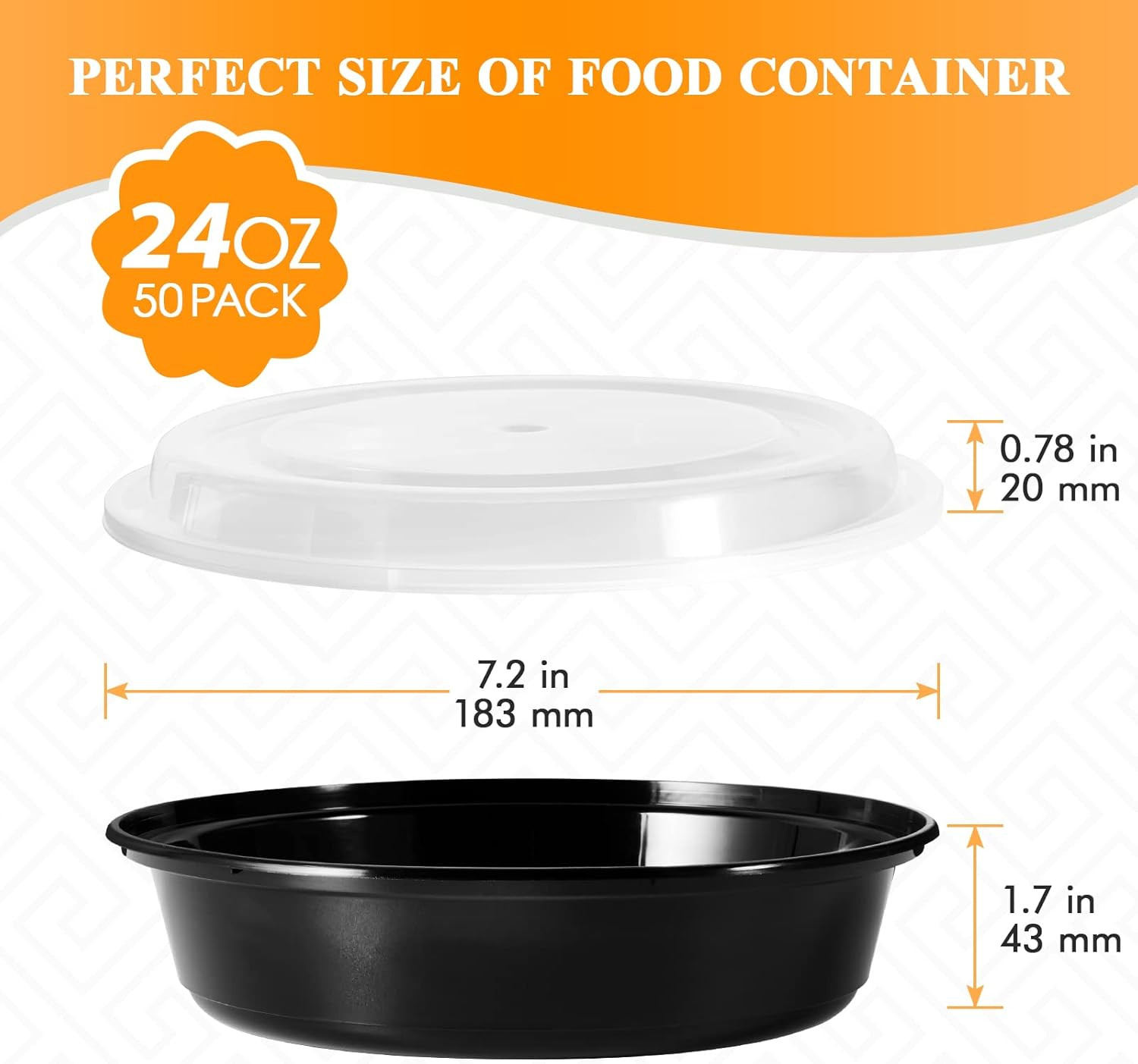 50 Pack Meal Prep Container, 24 Oz round Plastic Disposable Bowls with Lids, Foo