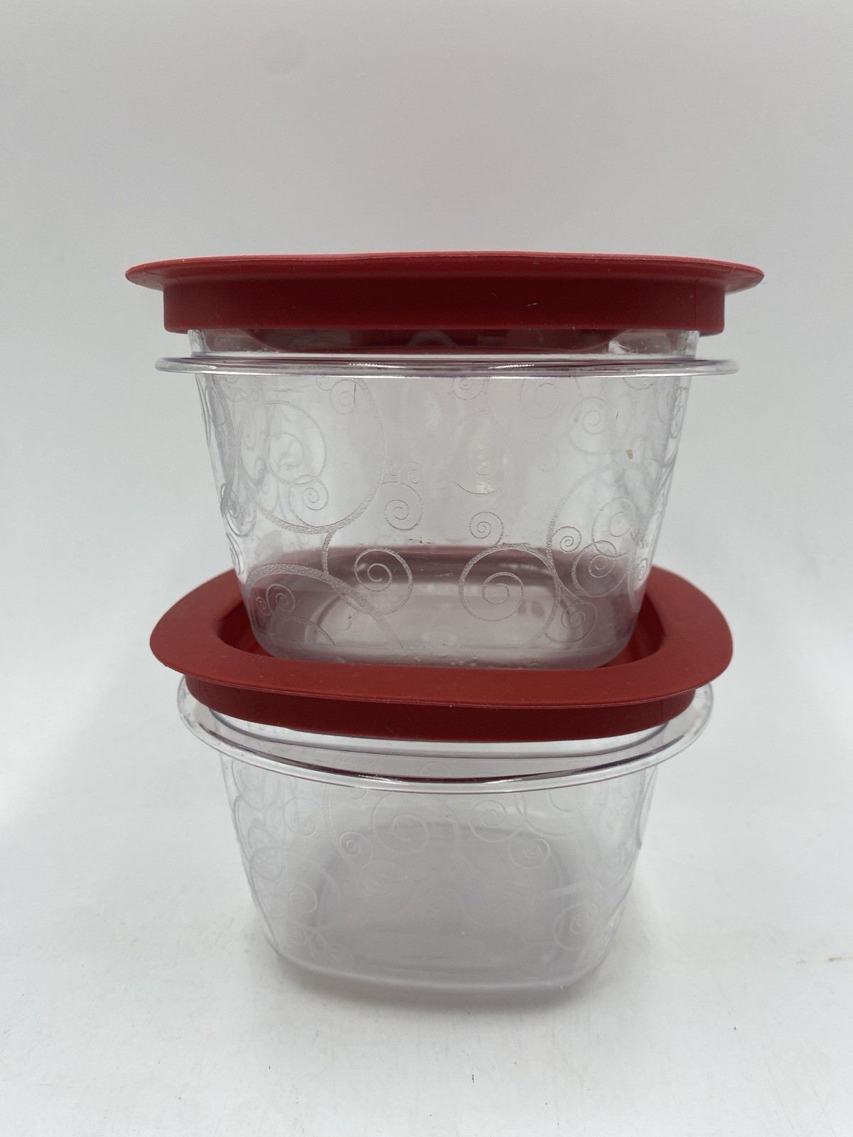 *2 Rubbermaid Premier Storage Containers Red Lids W/ Swirls 2 Cups FG 7H75