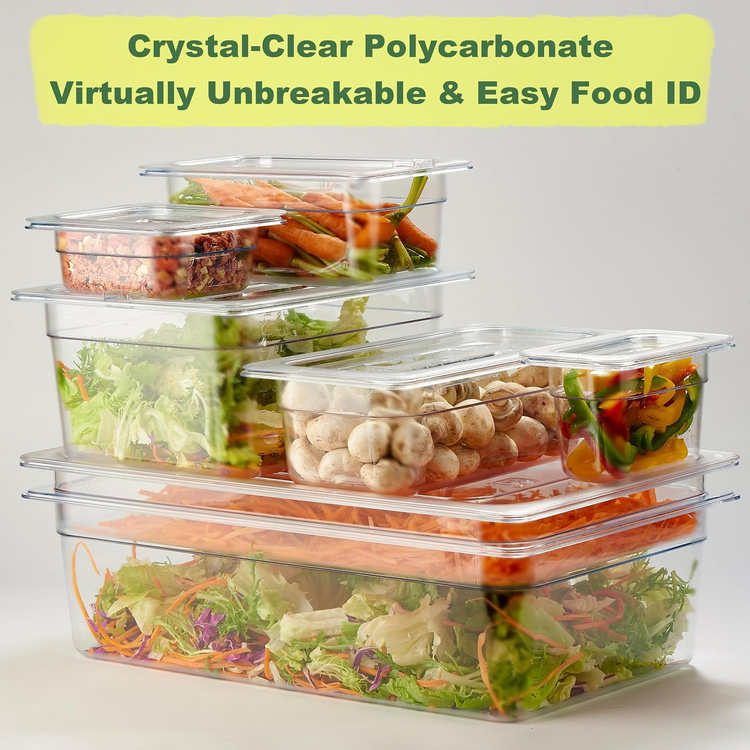 6-Pack 1/6 Size 4″ Deep NSF Polycarbonate Food Pans | Dishwasher & Freezer Safe