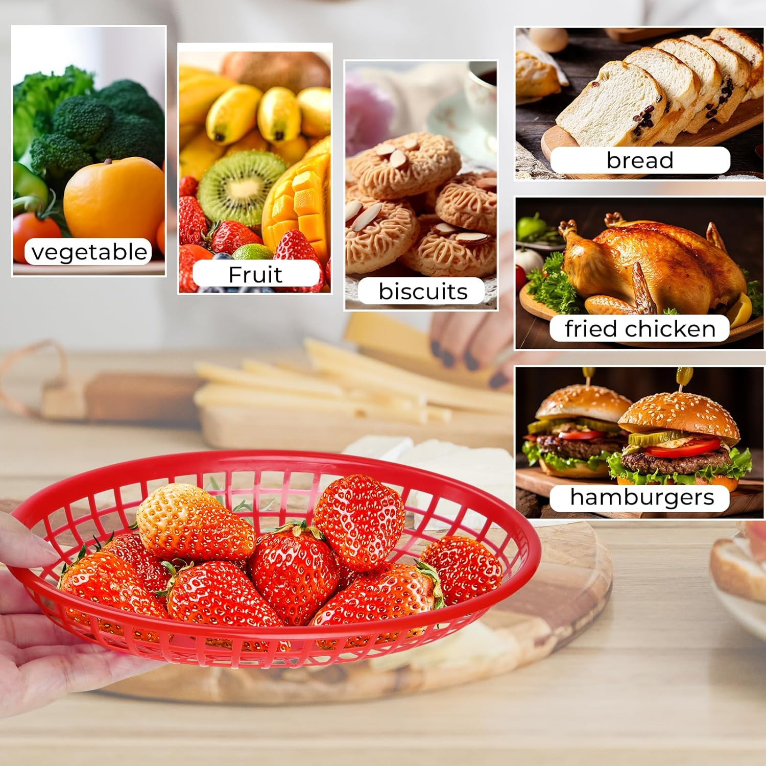 50 Pack Plastic Fast Food Baskets – Bread Fry Baskets Serving Tray for Hot Dogs