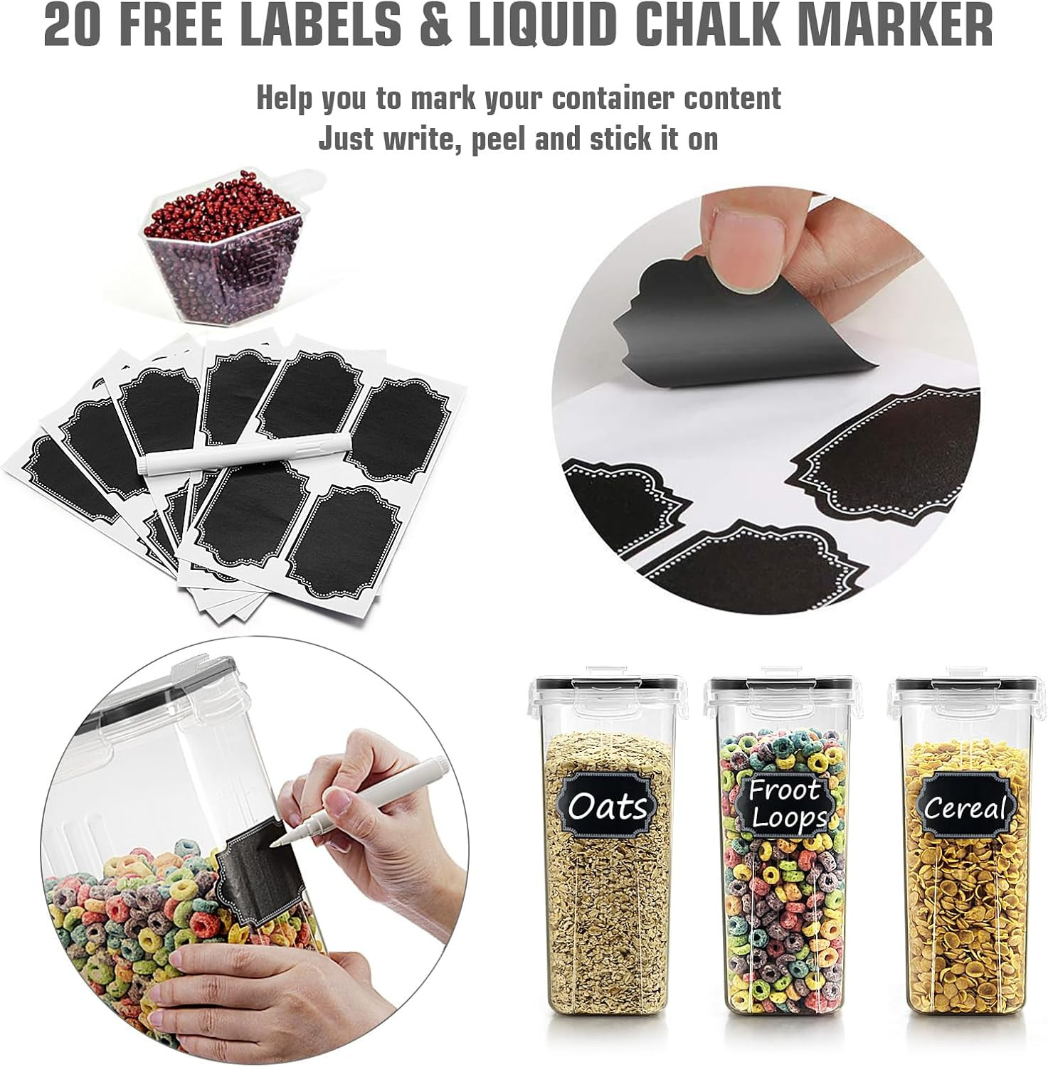 Wildone Cereal Storage Containers Set, Large BPA Free Plastic Airtight Food Stor