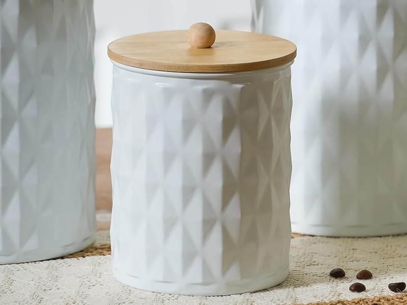 Kitchen Canister Set of 3 Tea Coffee Sugar Containers with Airtight Bamboo Lids