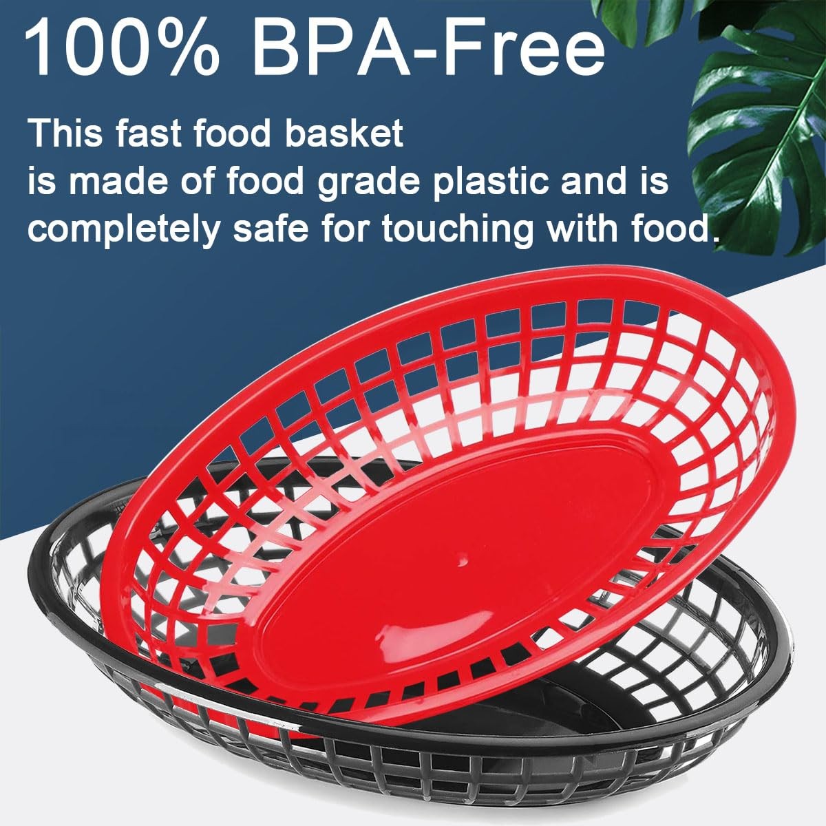 50 Pack 9×5.7″ Black And Red Plastic Oval Fast Food Serving Baskets