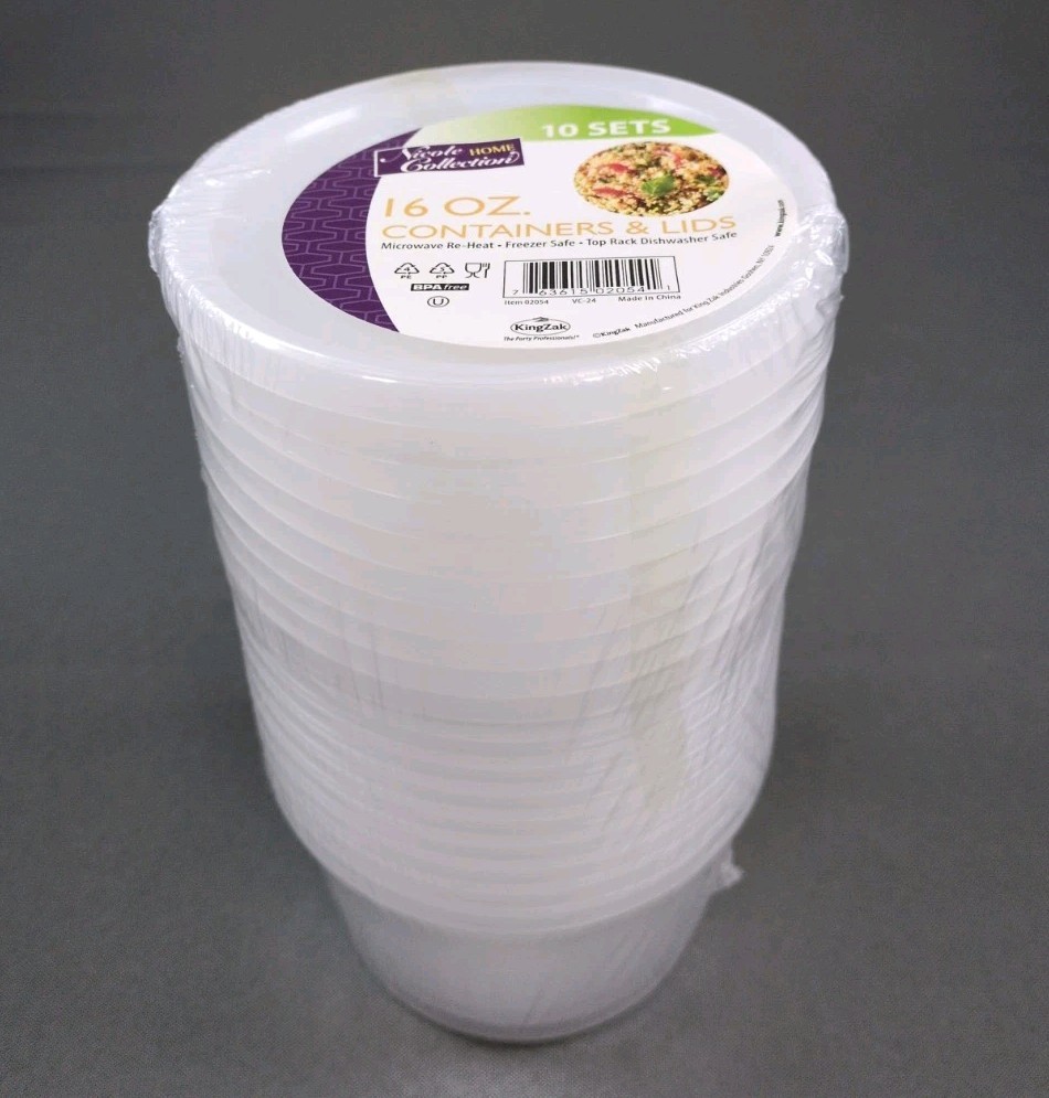Nicole Home Collection Plastic 16oz Deli Container w/ Lid 10 Pack Microwave Safe