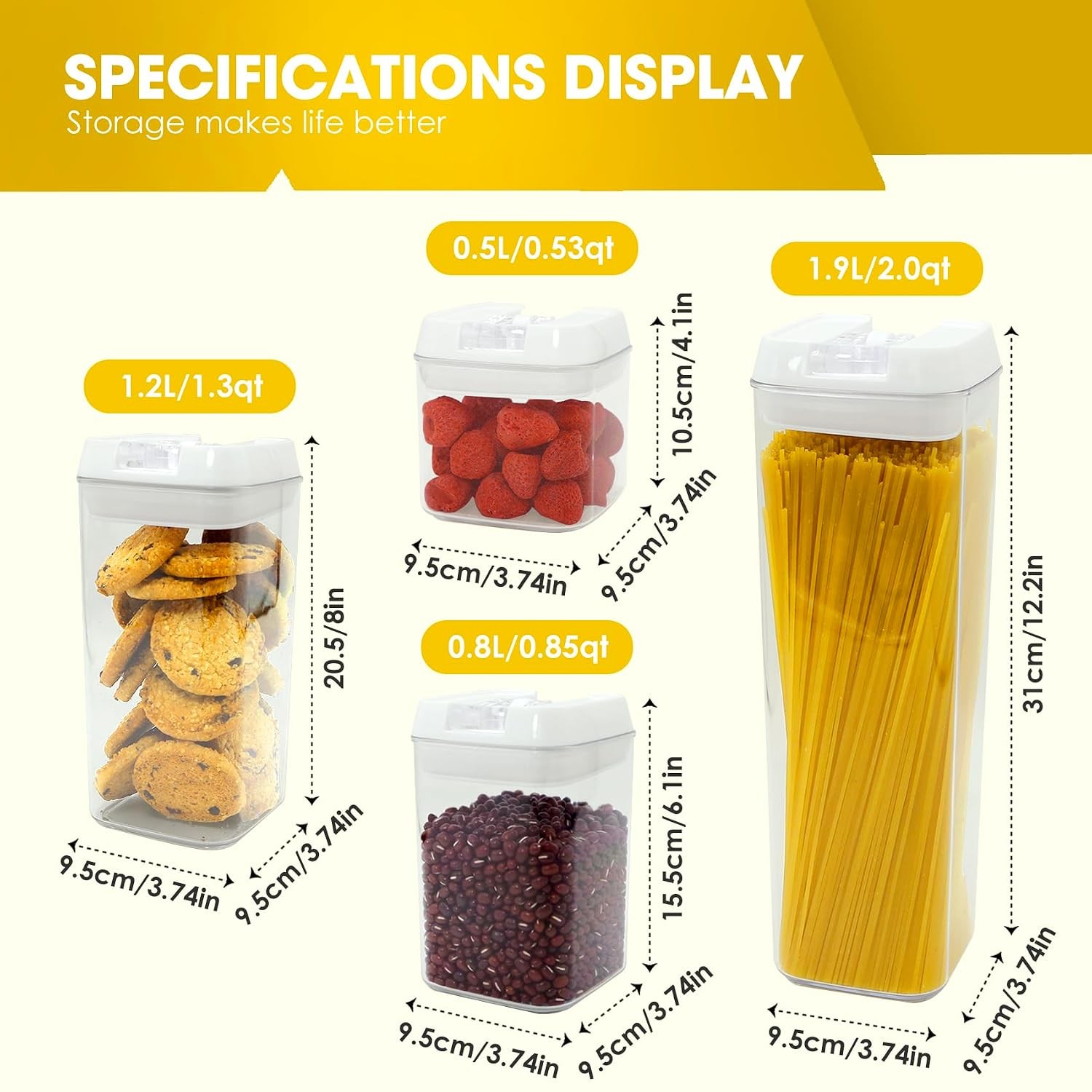 BPA Free Airtight Food Storage Containers with Lids 7 PCS Kitchen Canisters Set
