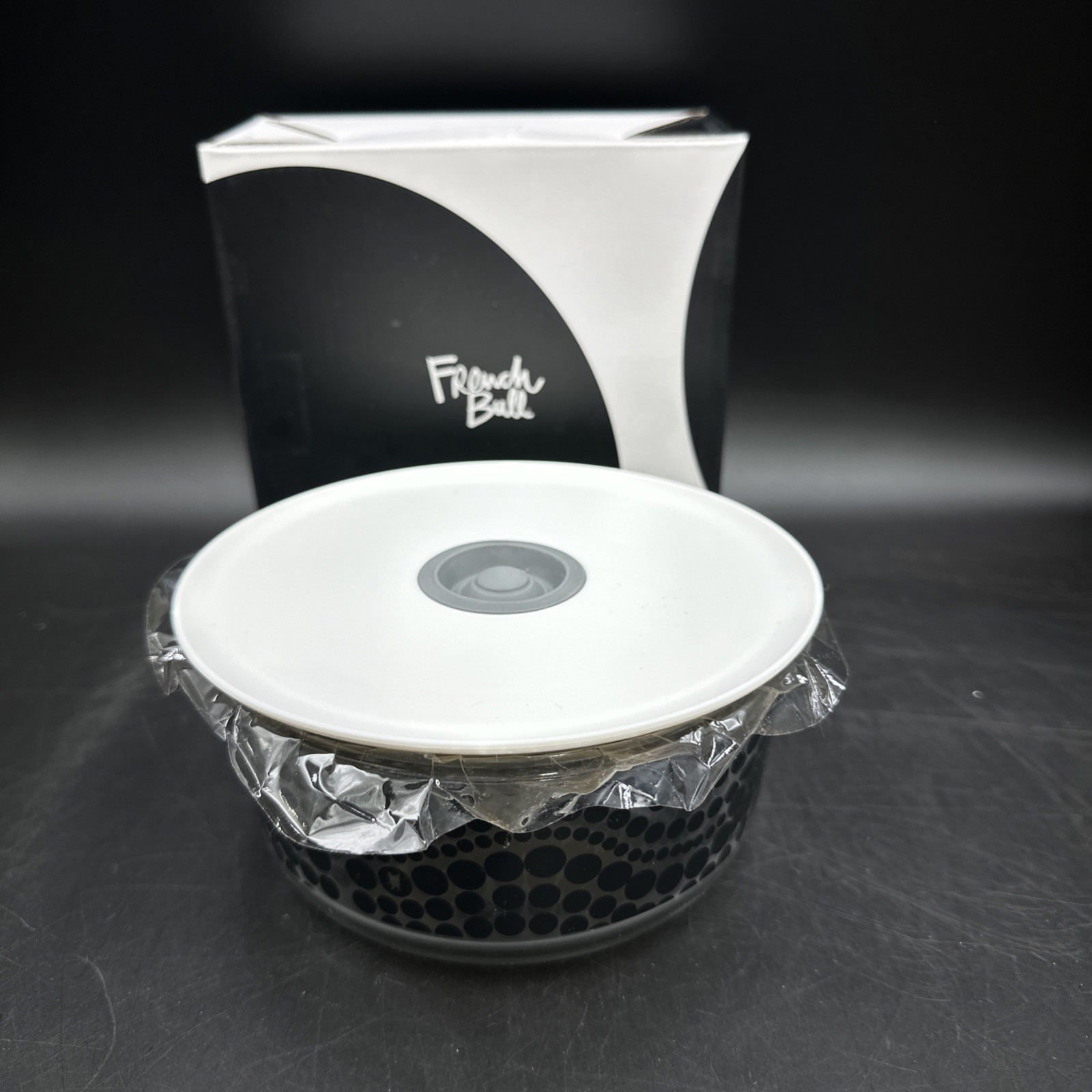 French Bull Container with Lid Black and White Glass Food Storage Container