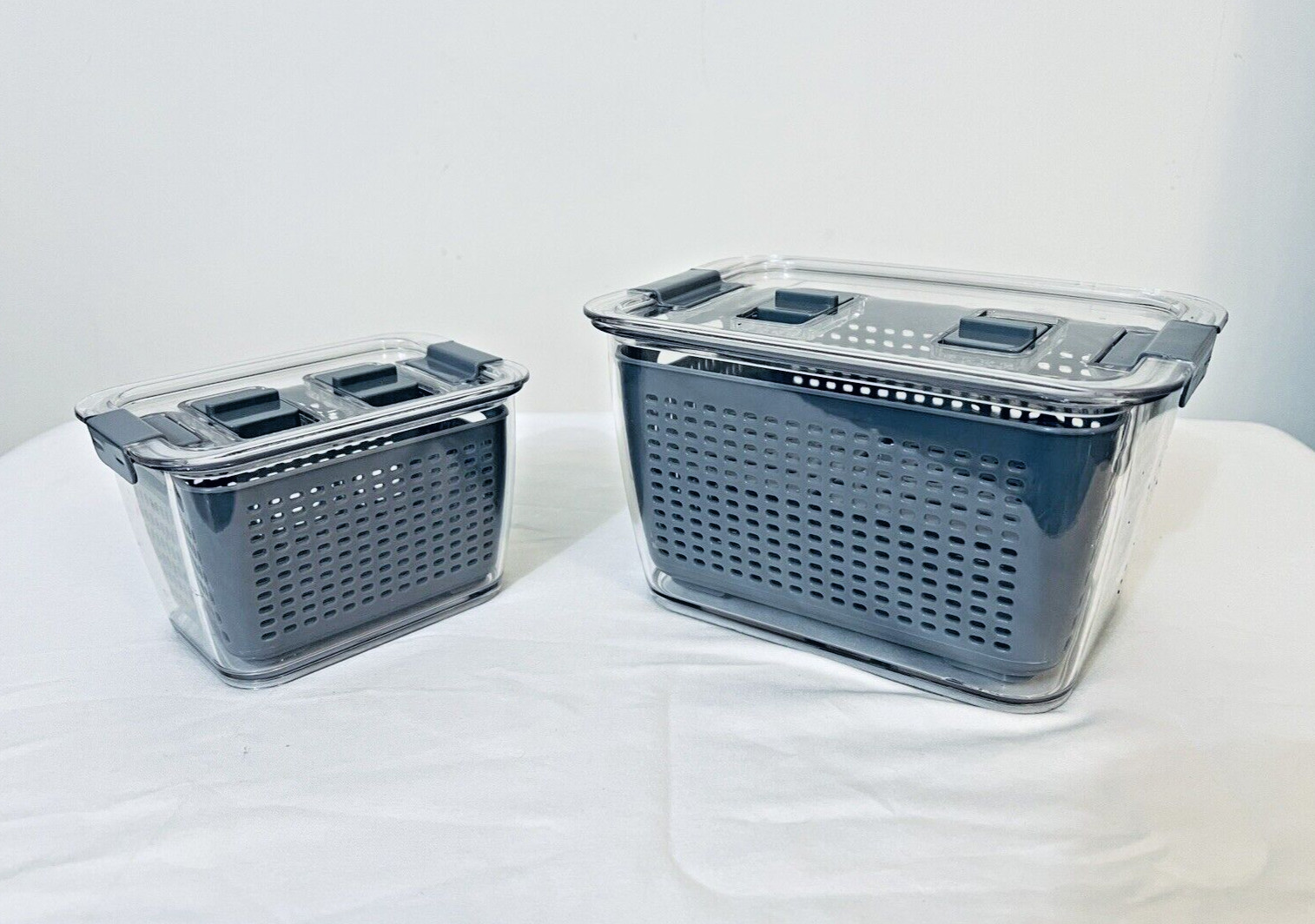 Kitchen Spaces Stackable Colander Food Storage Bin BPA-Free 2-Pack Gray