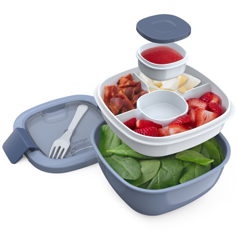 All-in-One Salad Container W/ Compartment Tray & Reusable Fork On-the-Go New