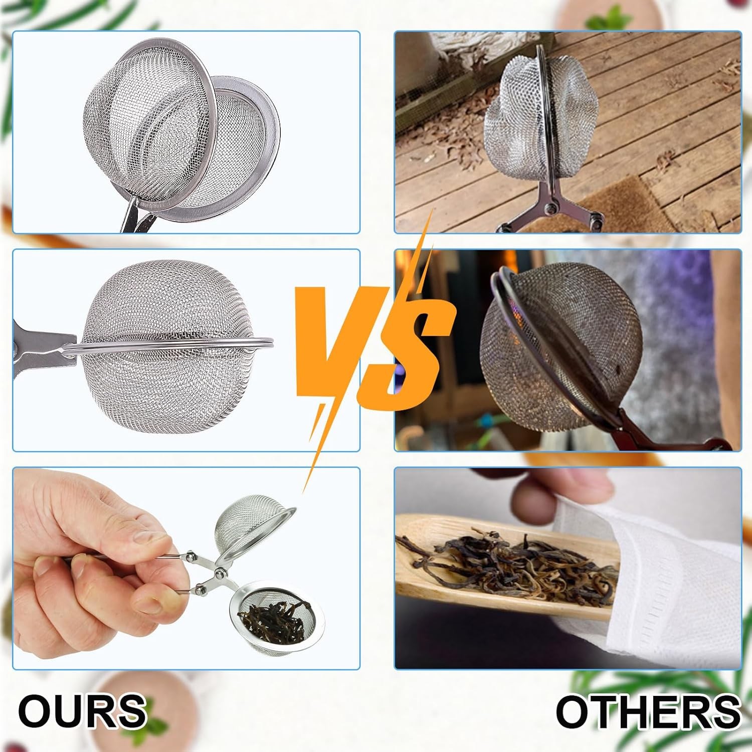 Tea Strainers for Loose Tea, 4 Pack Infuser with Handle Fine Mesh Silver