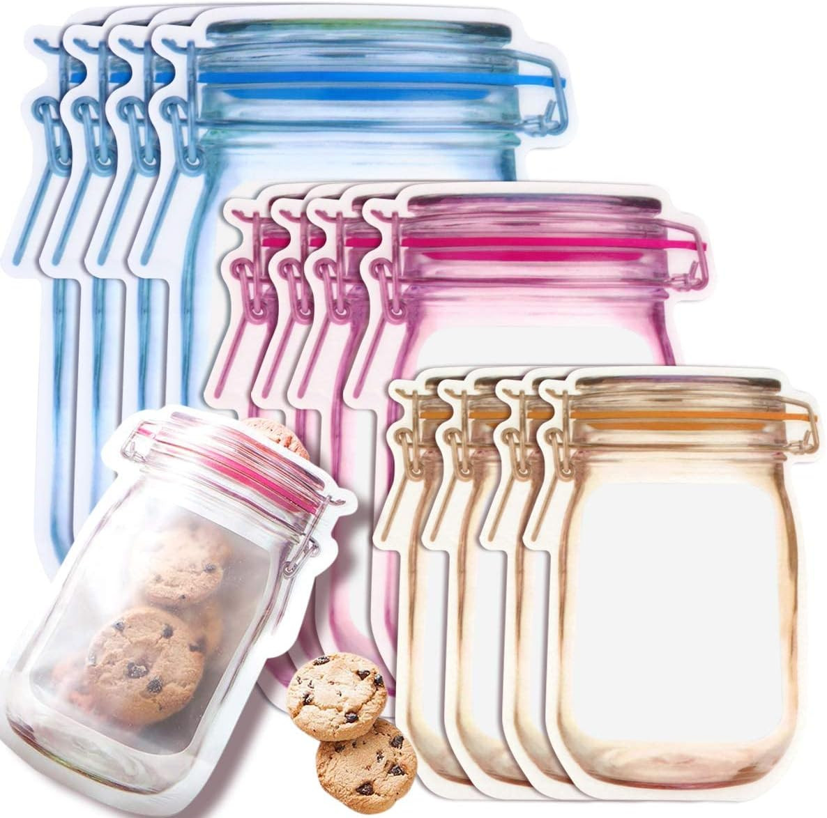 30 PCS Multi-Size Mason Jar Bottle Pattern Zipper Bags,Reusable Airtight Seal Le