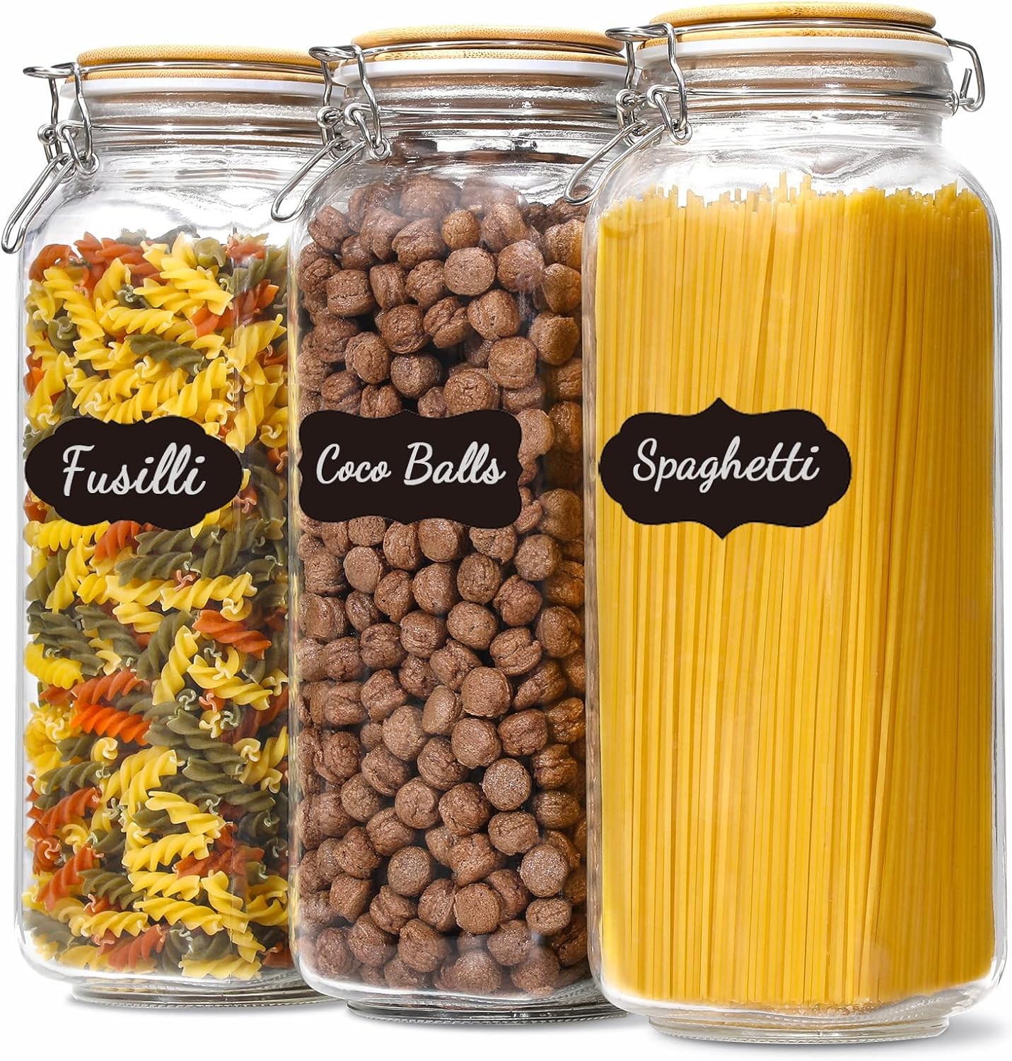 Taller ] 92oz Glass Jars with Airtight Lid, Large Glass Food Storage Jars, 3