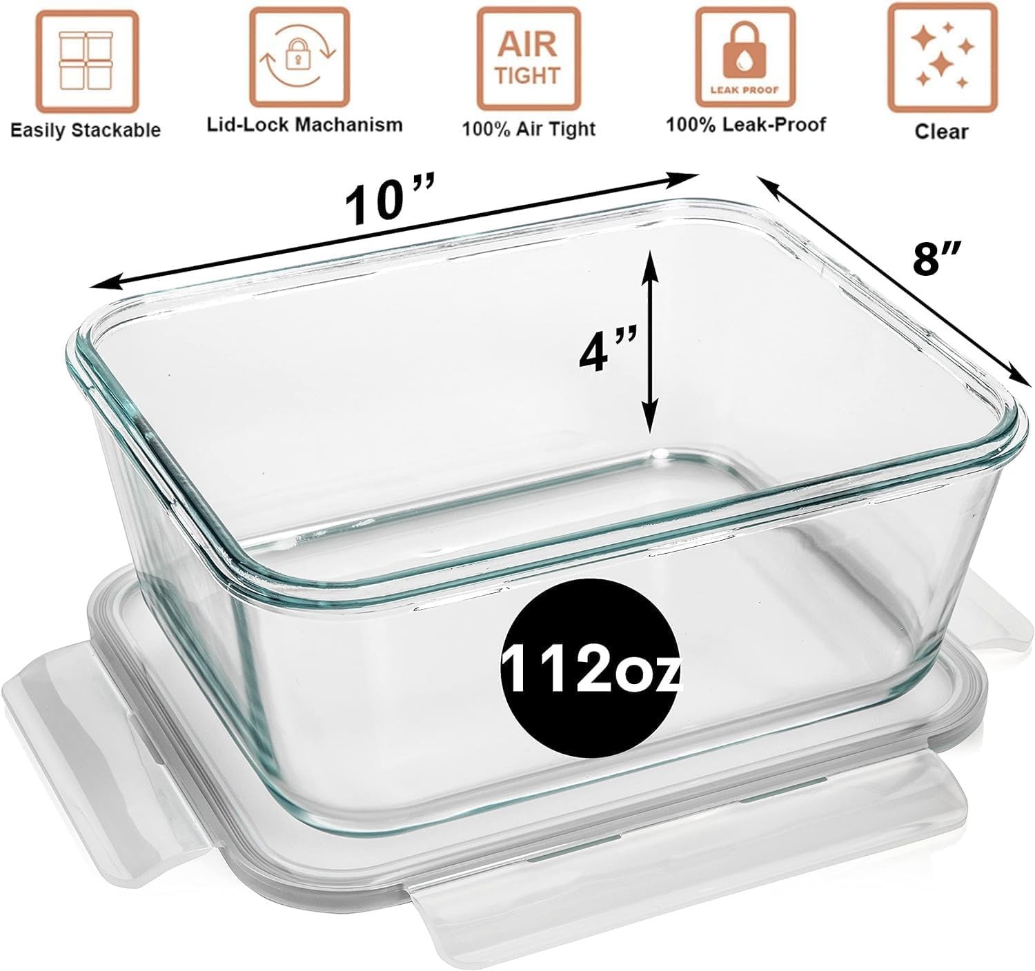 3300 ml/ 112 oz LARGE Glass Food Container with Locking Lid. Ideal for Storin…