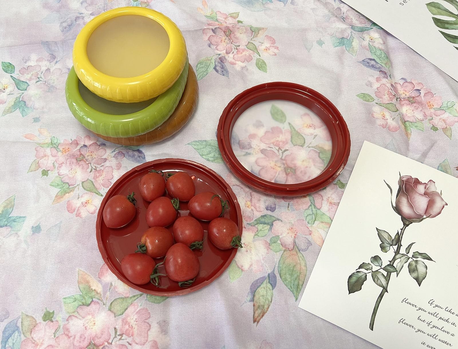 halteoly 4PC Silicone Fruit and Vegetable Storage red,brown,yellow,green