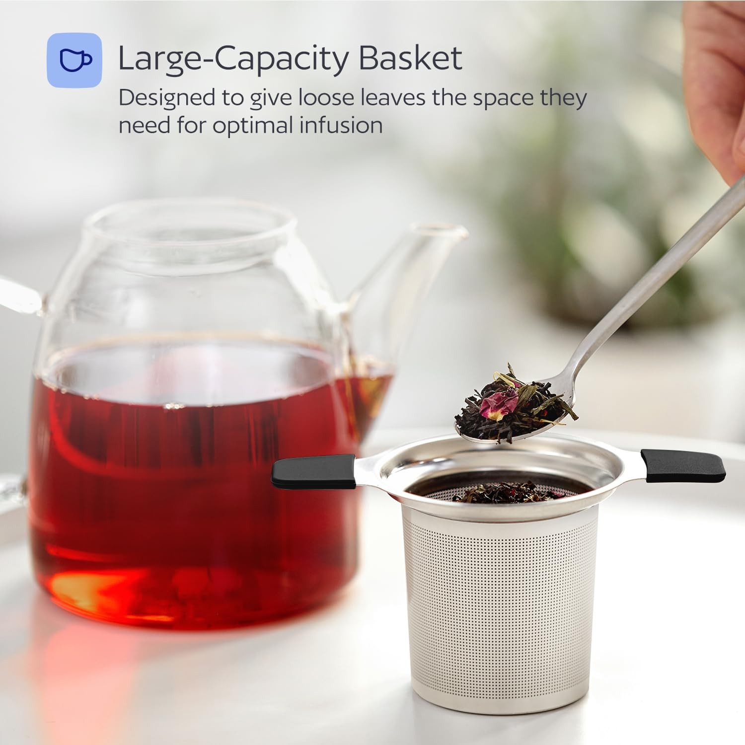 Stainless Steel Tea Infuser for Loose Leaf – Extra Fine Mesh Small, Black