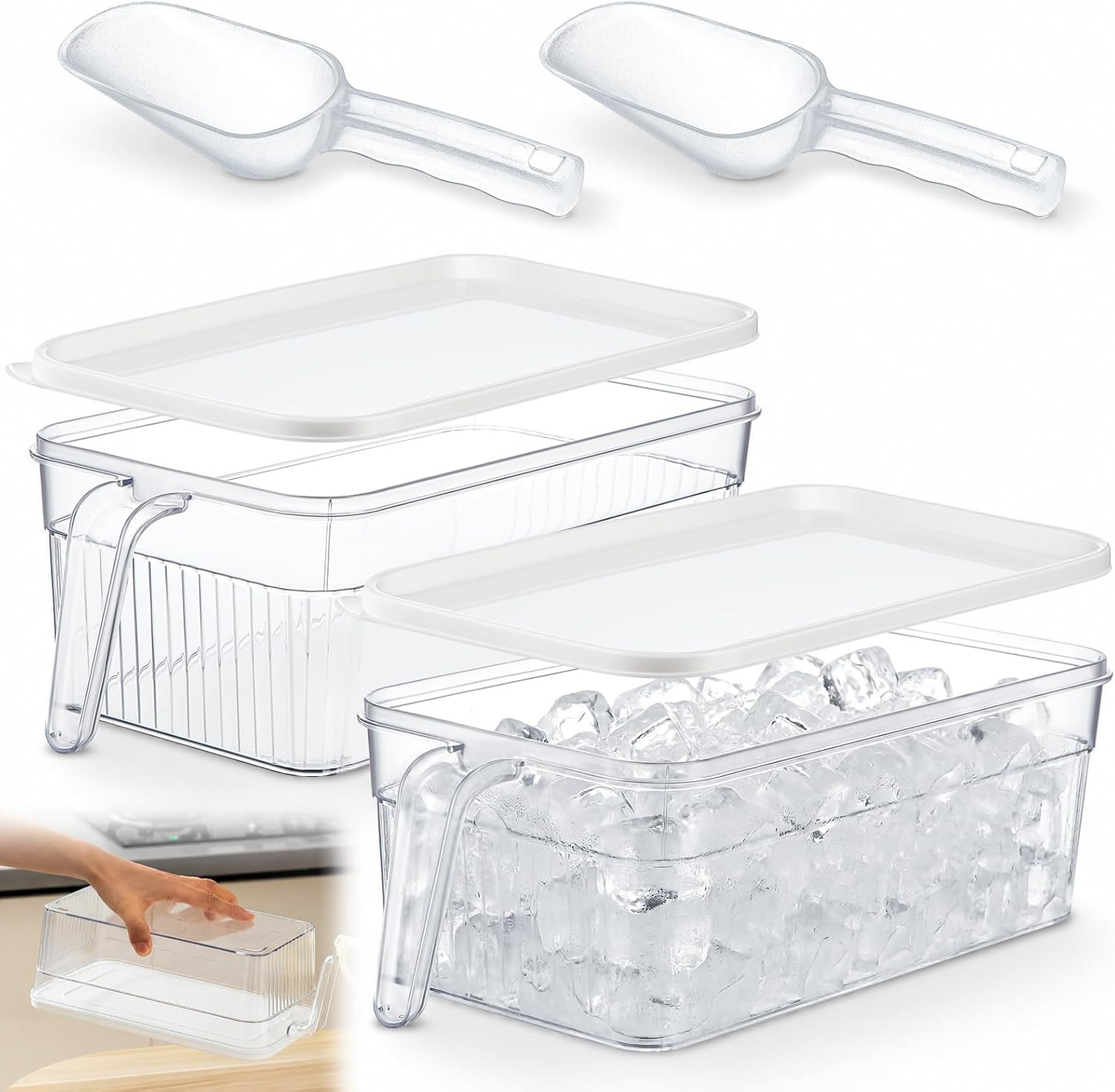Havawish Ice Storage Bin for Freezer with Lid and Flexible Scoop Set Plastic Ice