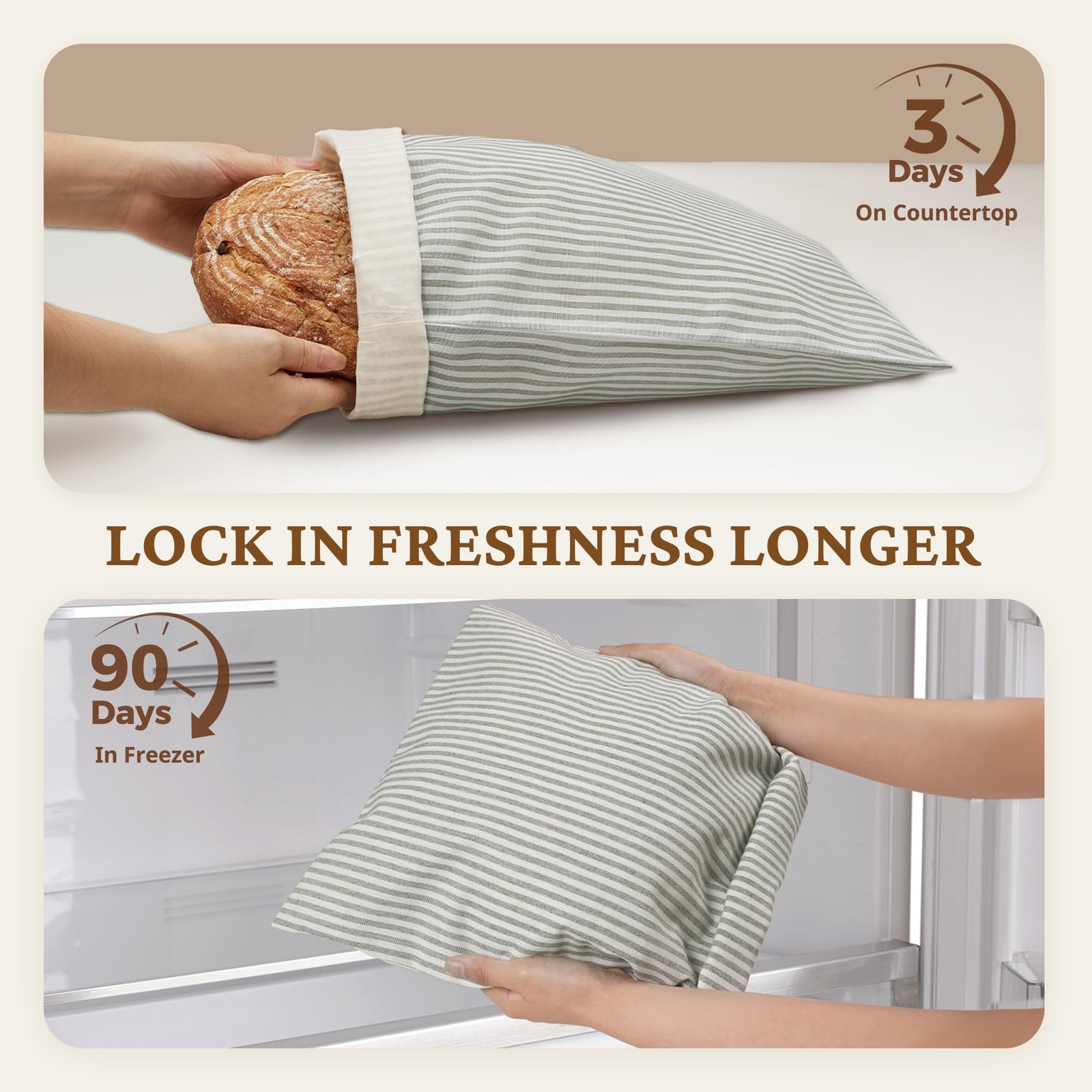 BRONYPRO Reusable Beeswax Linen Bread Bags – 2-Pack for Homemade Sourdough