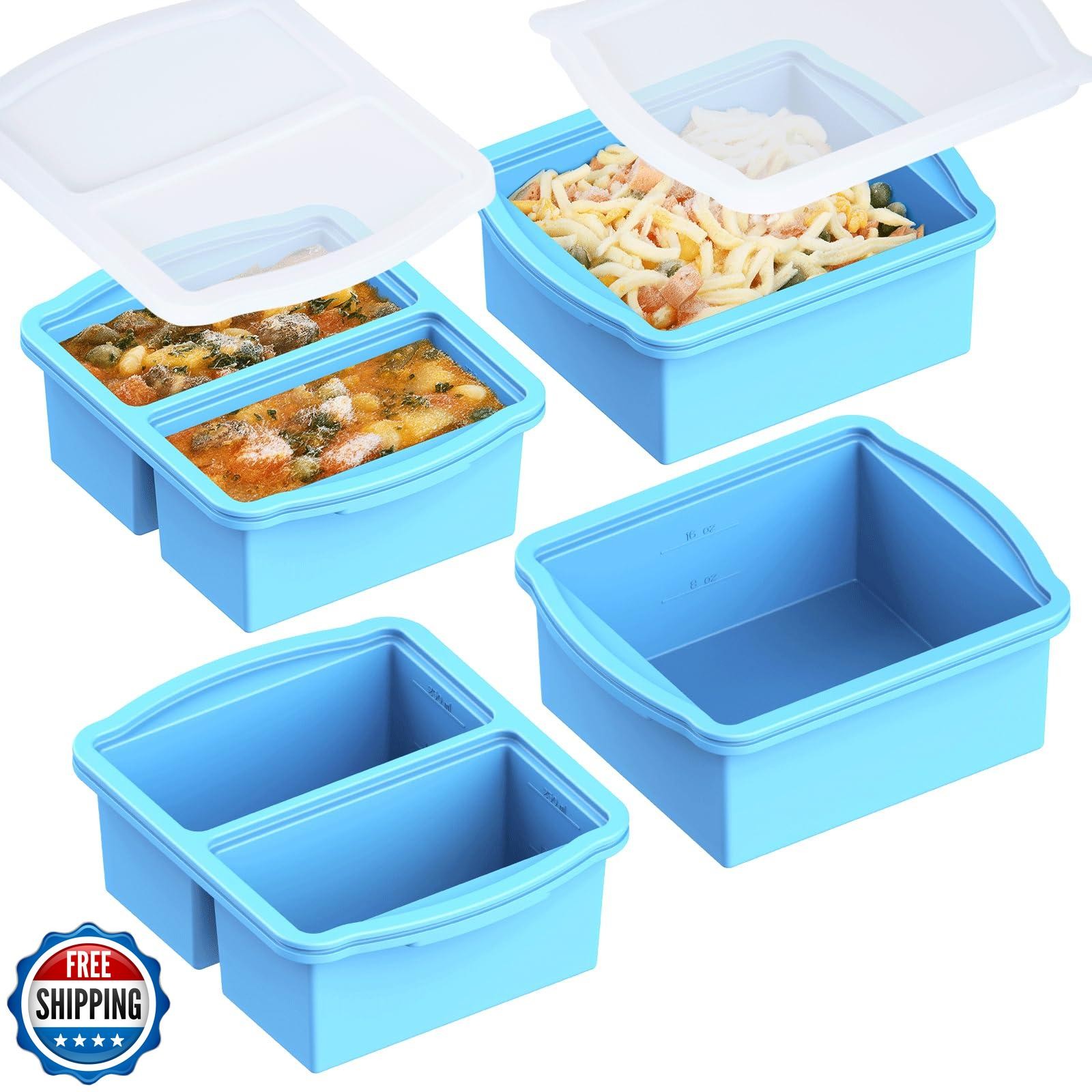 ZIP STANDING Silicone Freezer Trays with Lids, Set of 4 – with 1c
