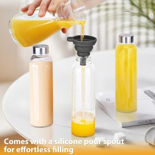 18 oz Reusable Glass Juice Bottles with Lids – Airtight Stainless Steel Caps, 6-