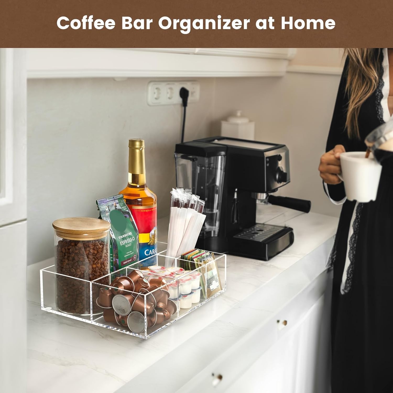 Acrylic Coffee Bar Station Organizer for Countertop,Office Breakroom Clear Snack