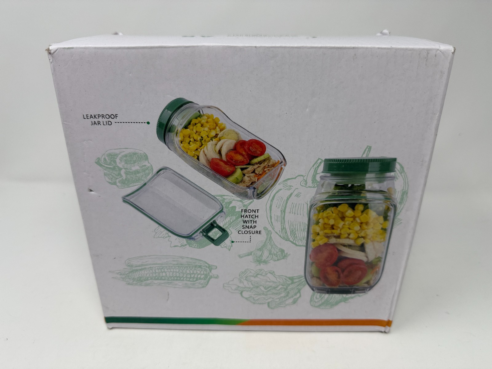 2 Pack Salad Jar Plastic Mason Jar with Side Opening Fruit Storage Box