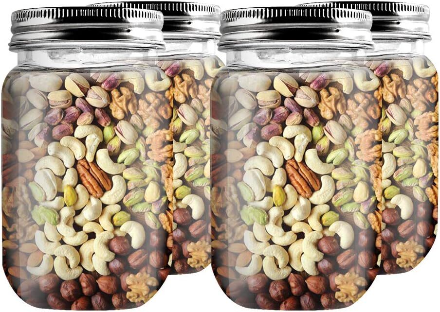 10 Pack 16 Ounce Clear Plastic Food Storage Jars With Silver Metal Lids