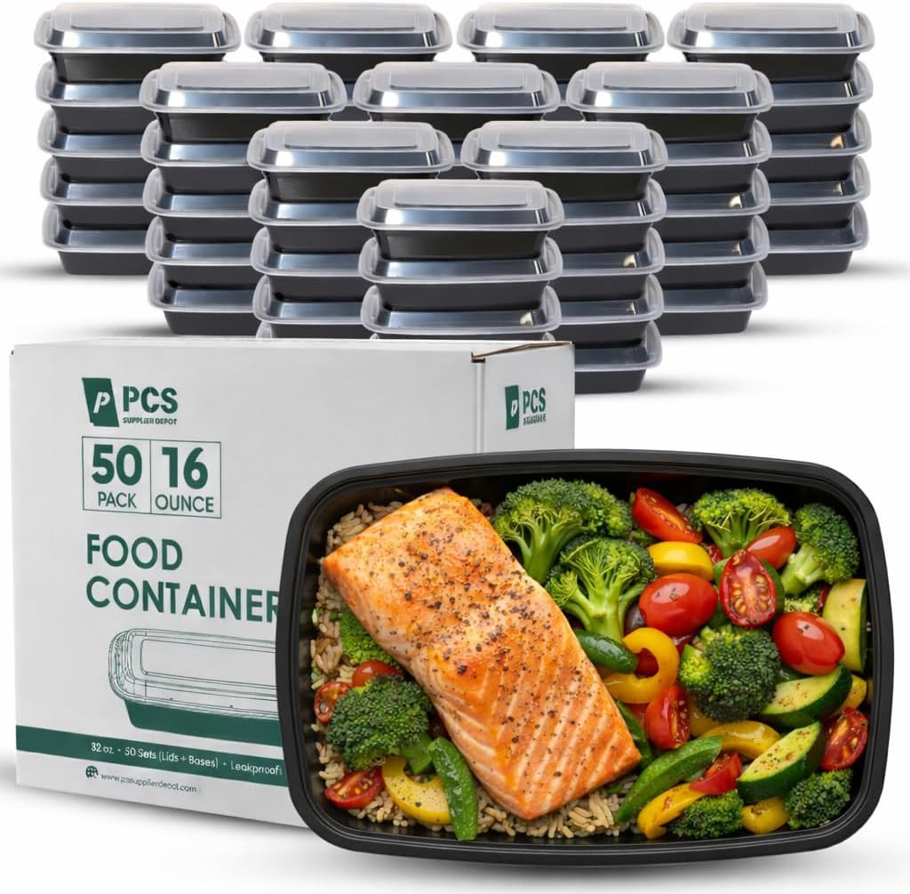16 Oz Meal Prep Containers, 50 Pack, BPA Free, Leakproof, Stackable, Clear