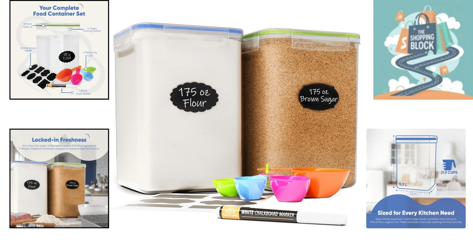 2-Pack 5.2L Airtight Food Storage Containers with Lids – Clear, Stackable, BP…