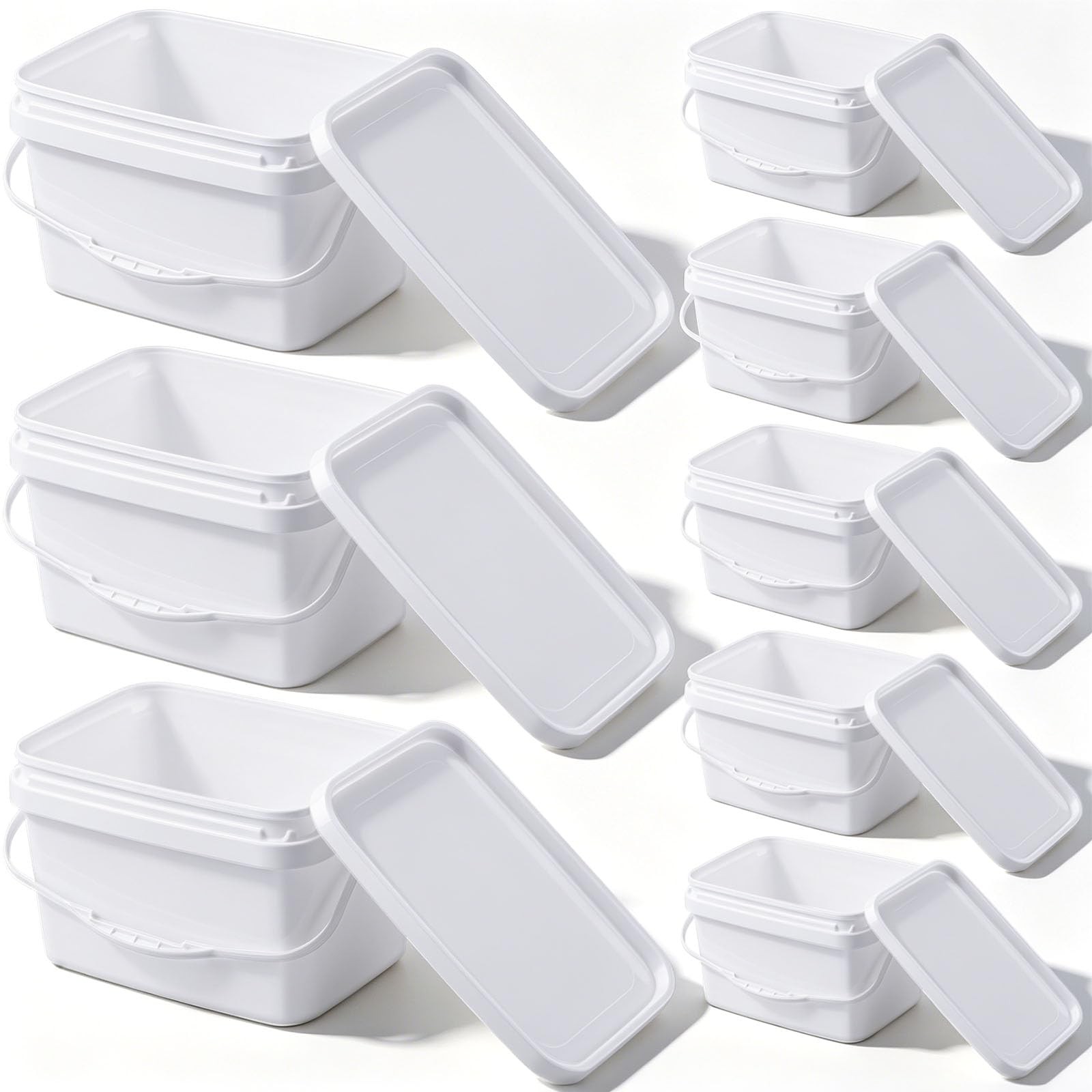 8 Pack 3 Gallon Food Grade Bucket with Lid Square Plastic Bucket Rectangular …