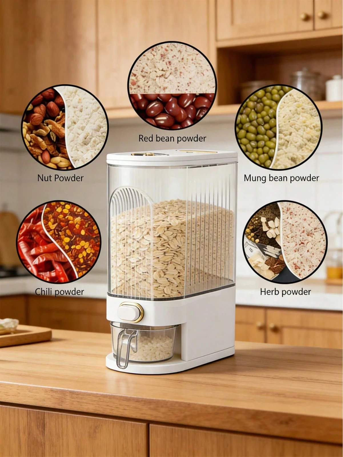 New Rice Dispenser Lid & Measuring Cup Moisture-Proof Kitchen Storage