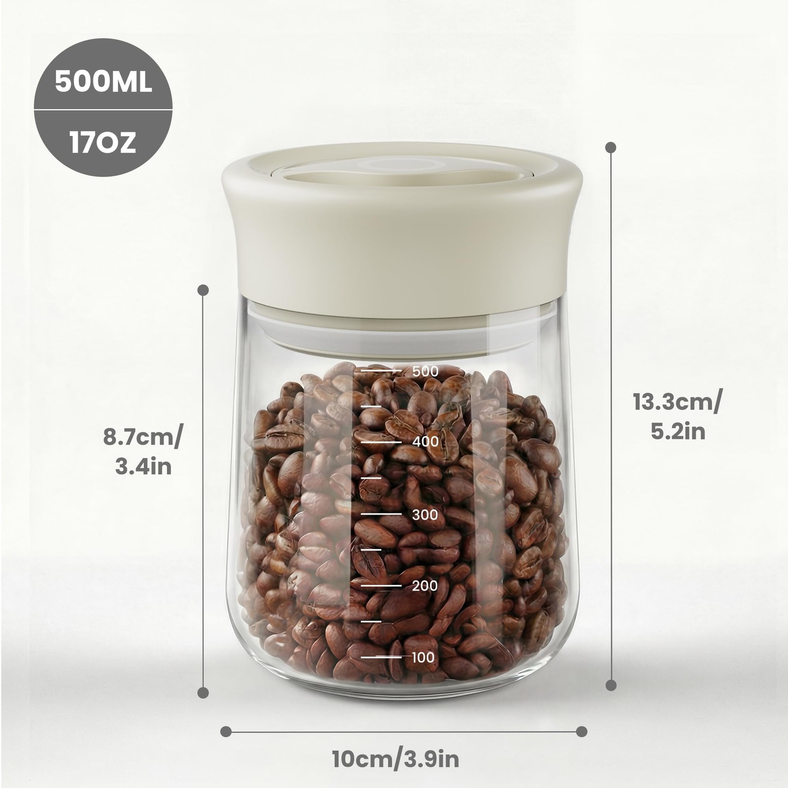LAKUMIQI Overnight Oats Containers with Lids, 17oz Glass 17 OZ(500ml), Beige