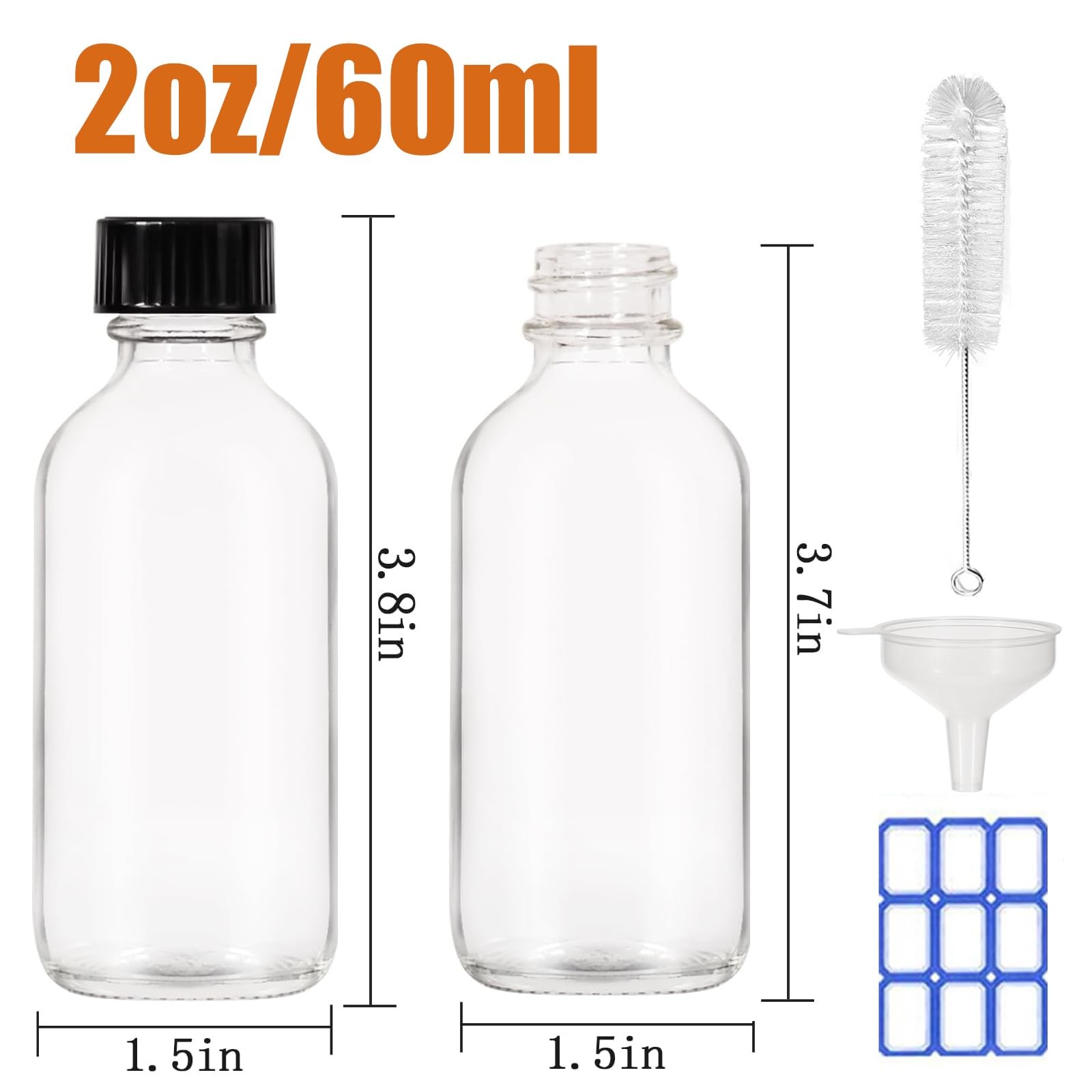 15 Packs 2 oz Boston Round Glass Bottles, Leak-Proof Mini Travel Containers