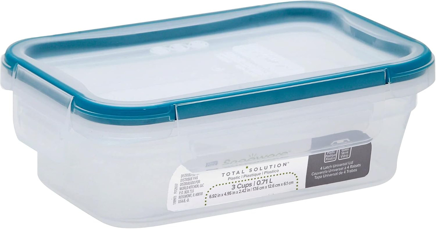 Total Solution 3-Cup Plastic Food Storage Container with Lid, 3-Cup Square Meal