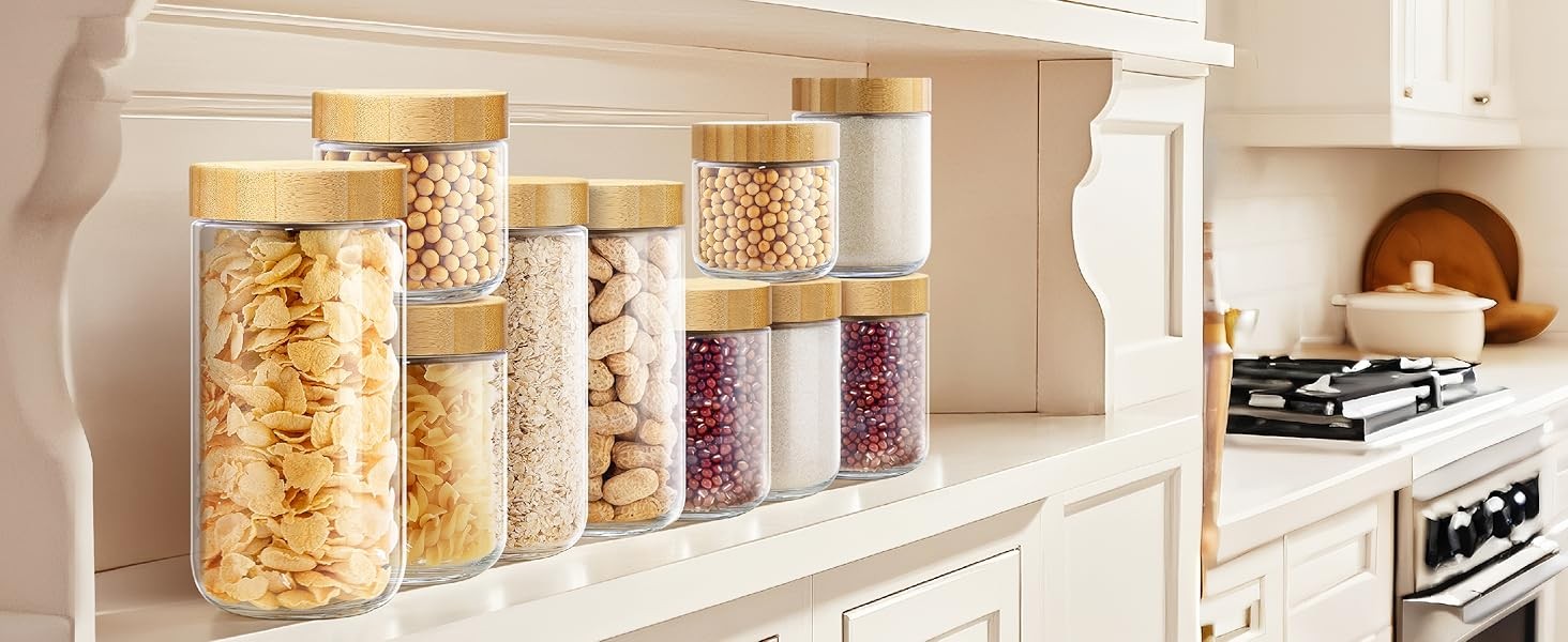 4 pack 16oz Overnight Oats Containers with Bamboo Lids, Glass Jars with Airtight