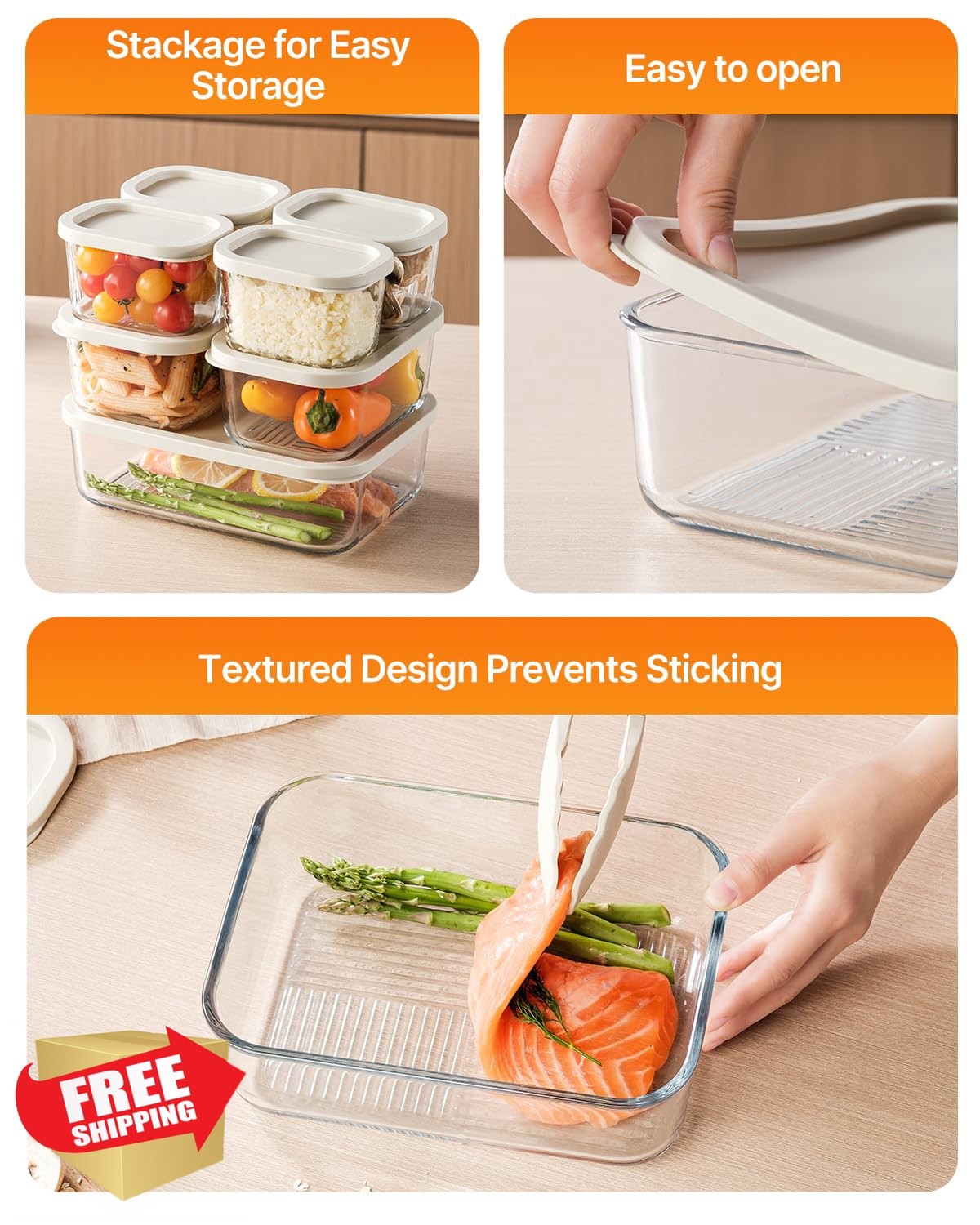 KEMETHY 7pk Glass Food Storage Containers Lids