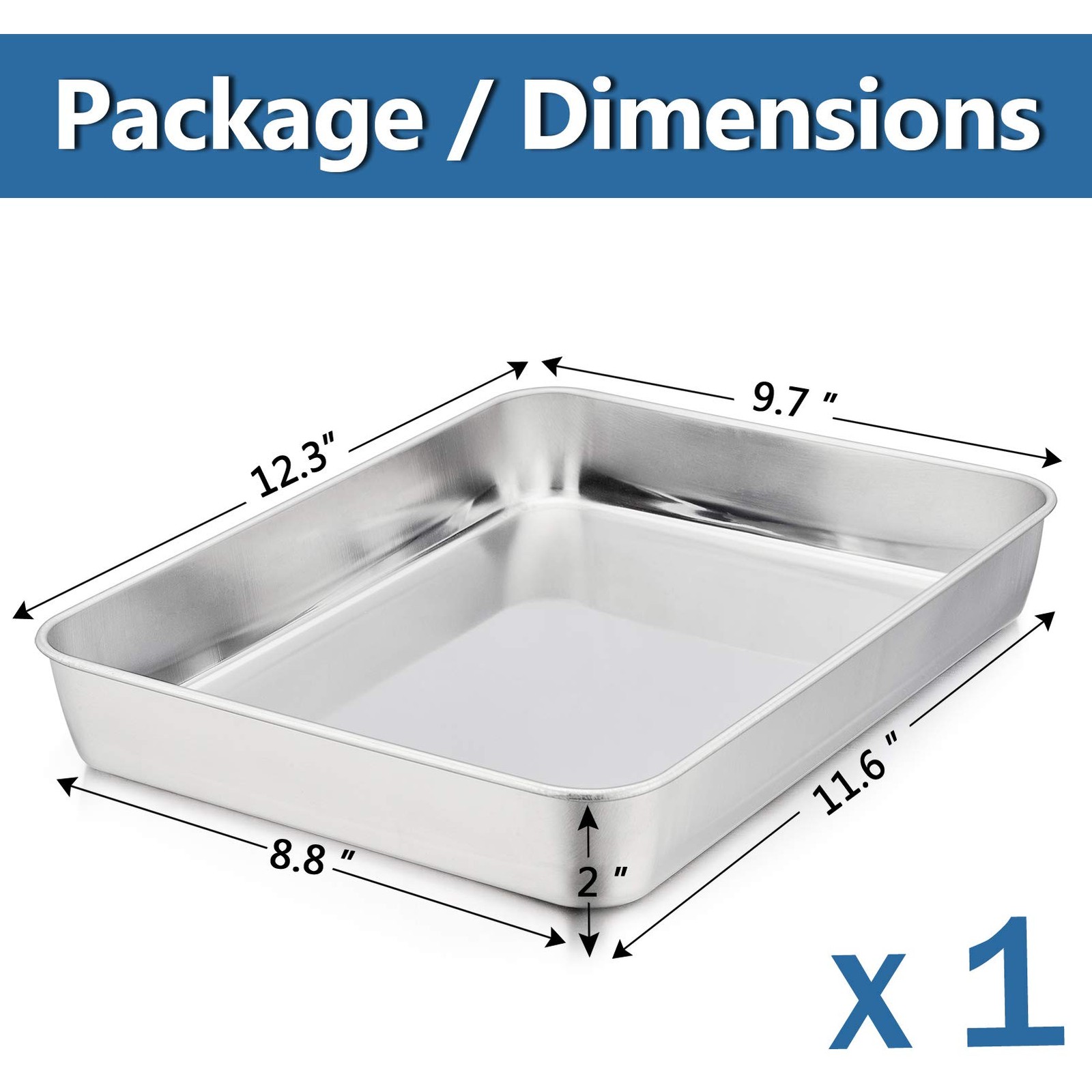 P&P CHEF 12.3 Inch Lasagna Pan, Stainless Steel Sheet Inch, Silver