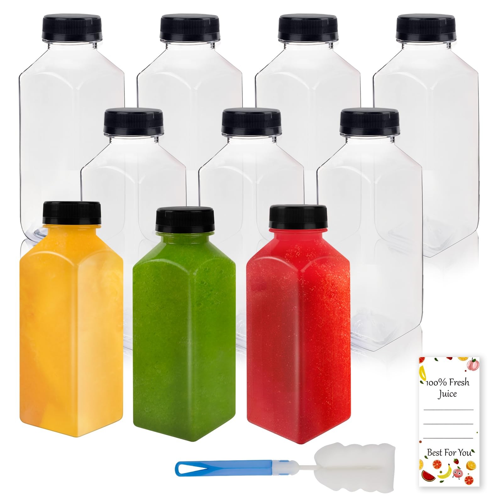 10 Pcs 12oz Plastic Juice Bottles With Caps, Reusable Food Grade Chear Juice Con