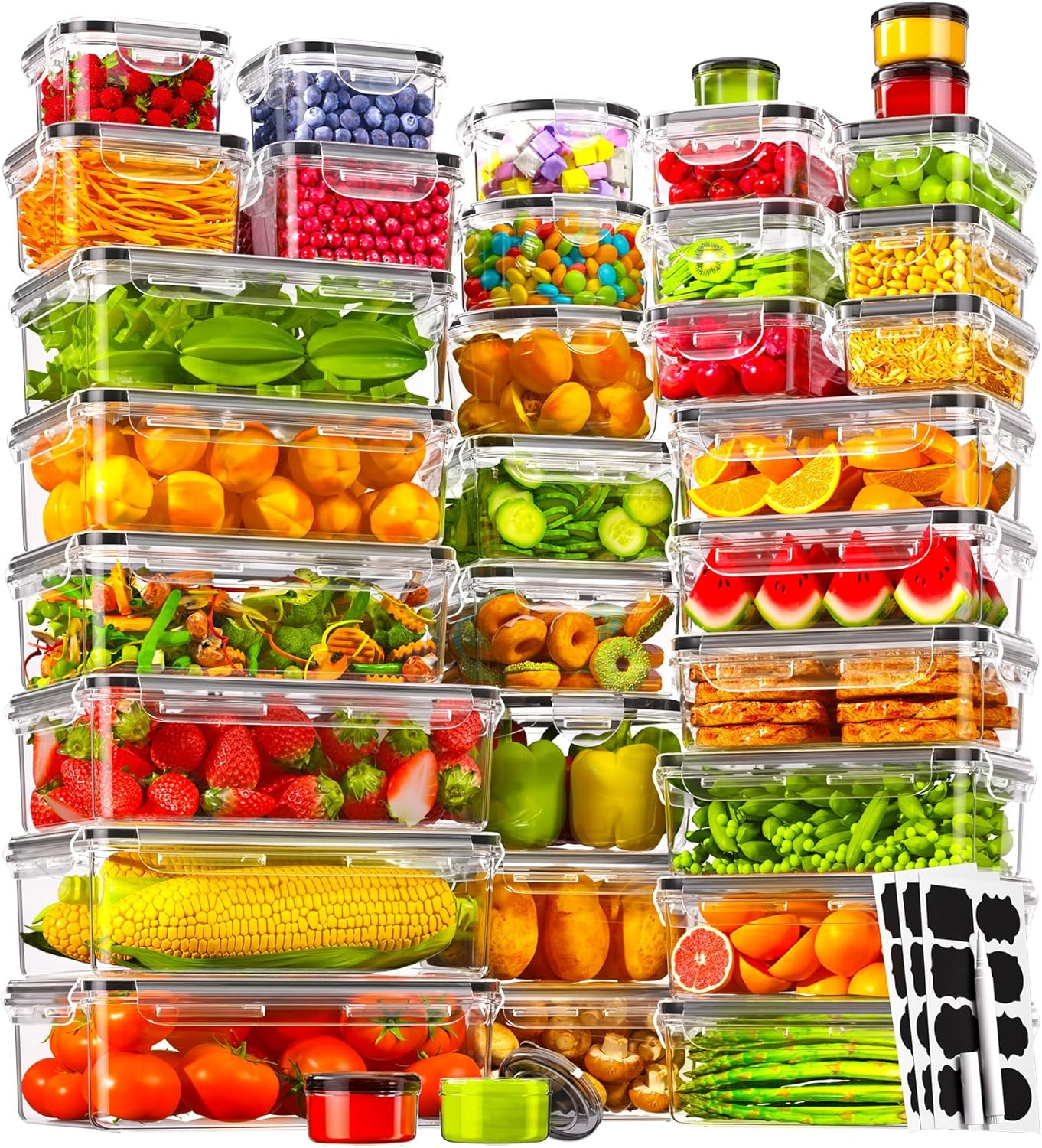 KEMETHY 70 PCS Food Storage Containers with Lids(35 Containers & 35 Lids), BPA-F